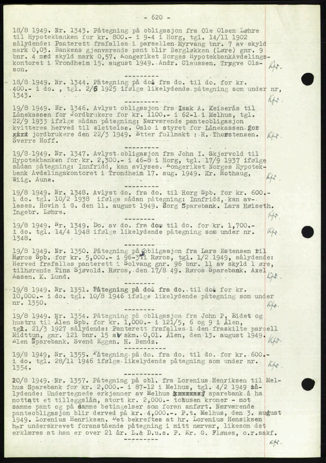 Gauldal sorenskriveri, SAT/A-0014/1/2/2C: Pantebok nr. A8, 1949-1949, Dagboknr: 1343/1949