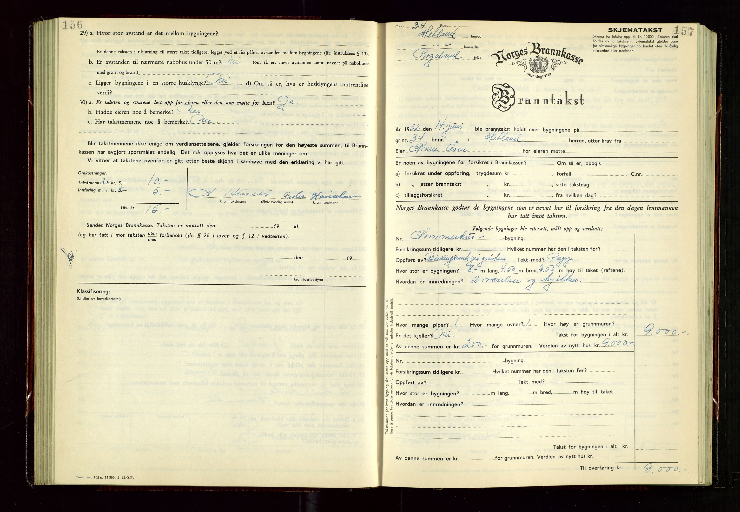 Hetland lensmannskontor, AV/SAST-A-100101/Gob/L0008: "Branntakstprotokoll", 1949-1953, s. 156-157