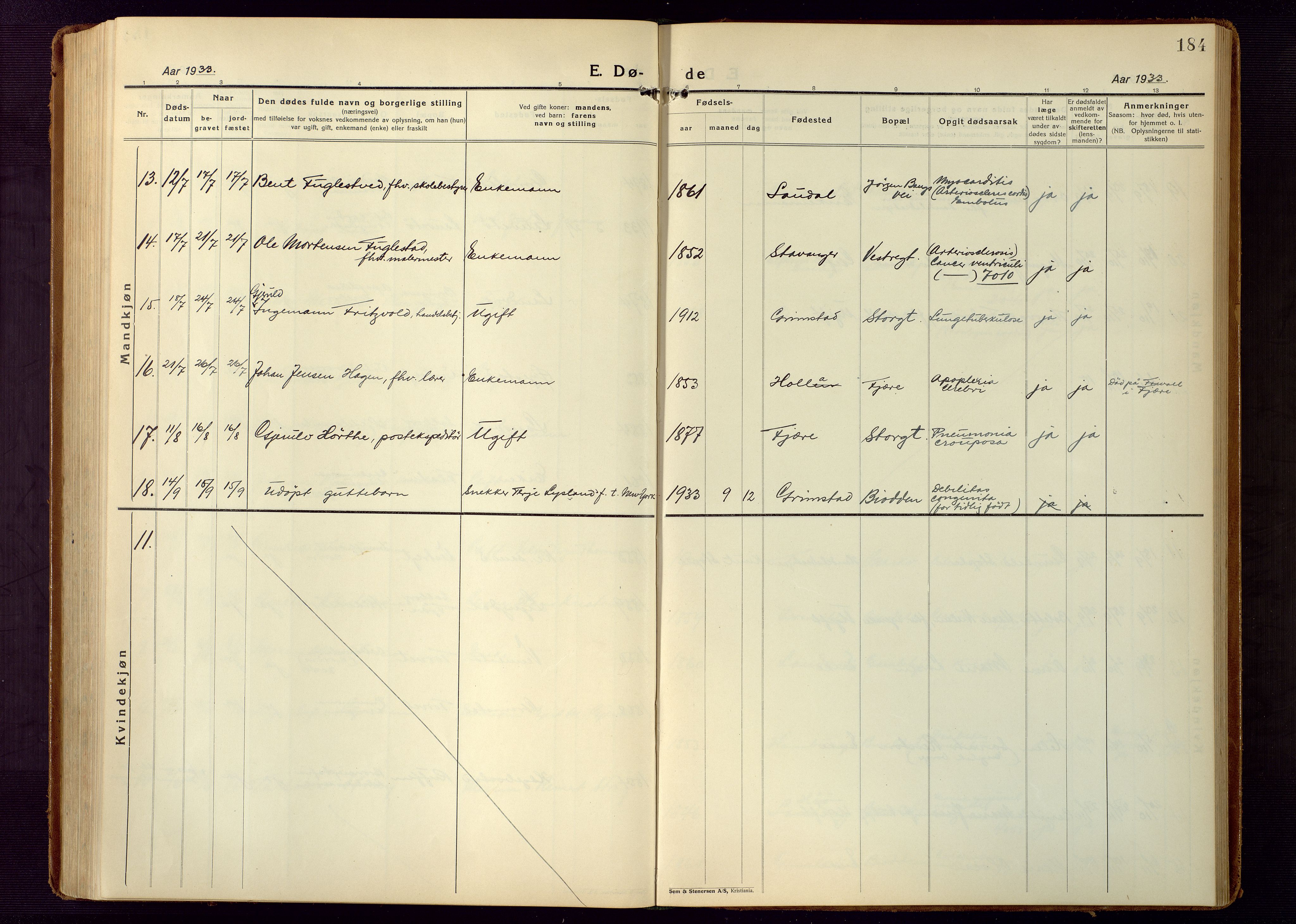 Grimstad sokneprestkontor, AV/SAK-1111-0017/F/Fb/L0002: Klokkerbok nr. B 2, 1923-1949, s. 184