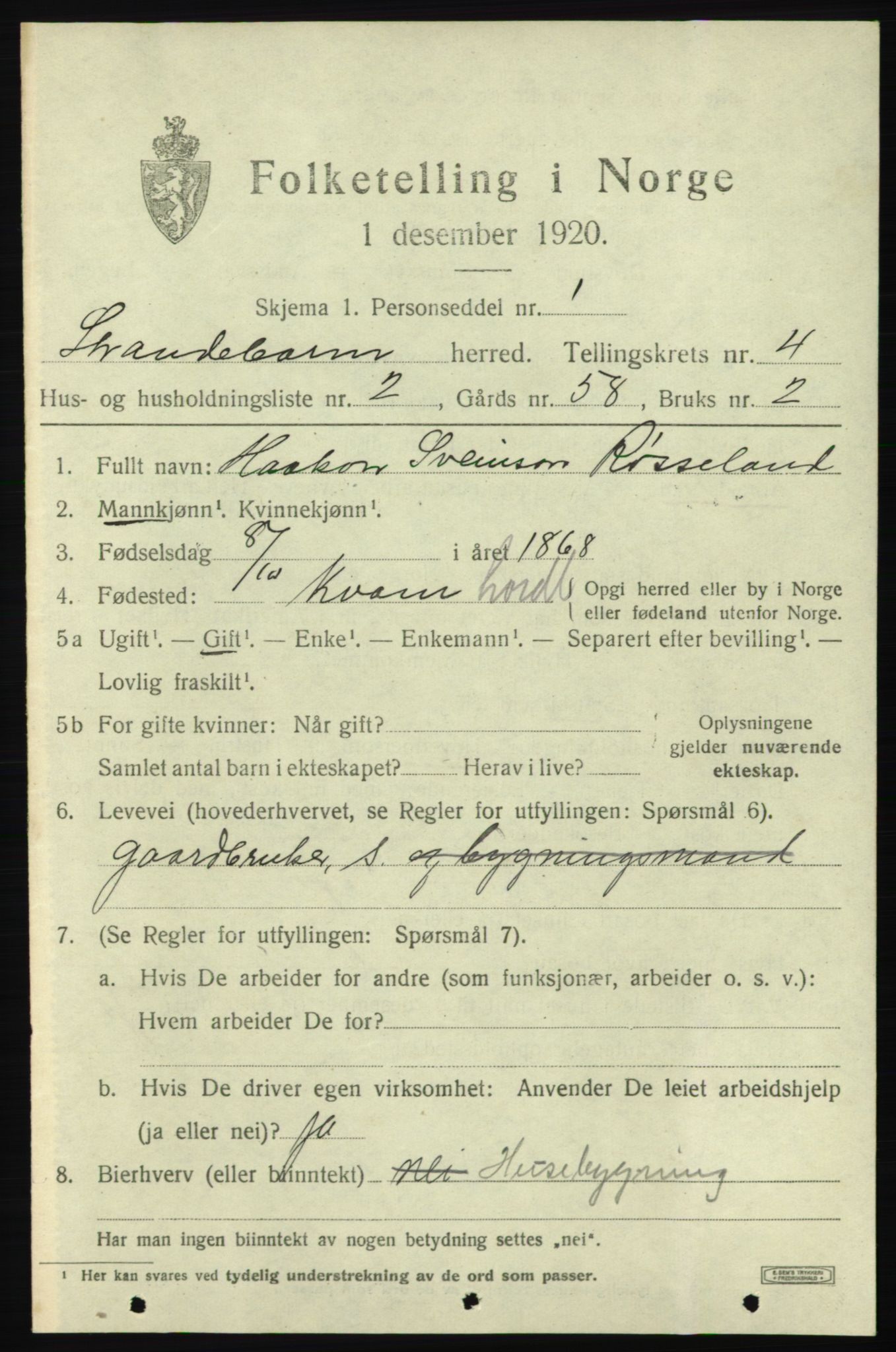 SAB, Folketelling 1920 for 1226 Strandebarm herred, 1920, s. 3472