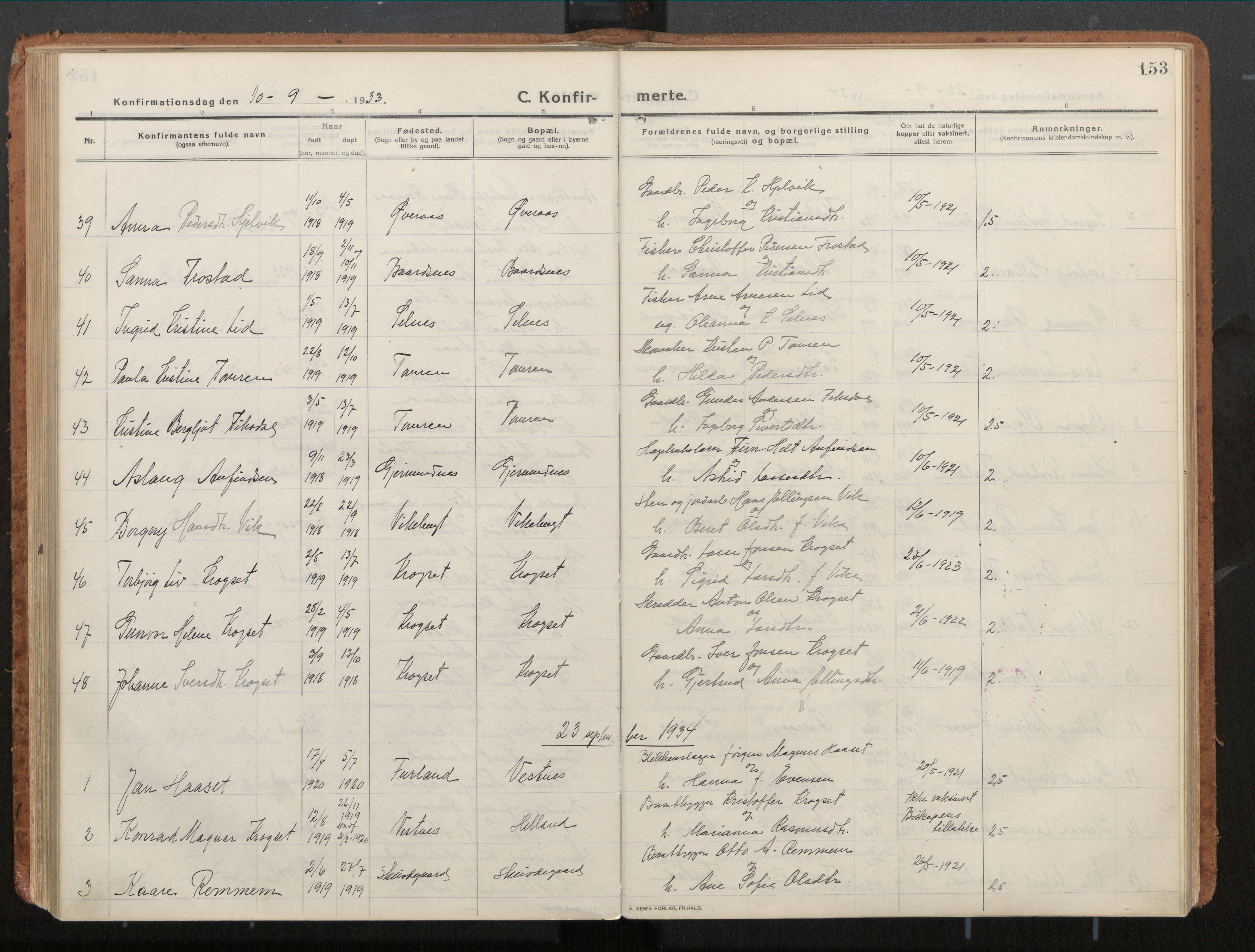 Ministerialprotokoller, klokkerbøker og fødselsregistre - Møre og Romsdal, AV/SAT-A-1454/539/L0534a: Ministerialbok nr. 539A08, 1912-1935, s. 153