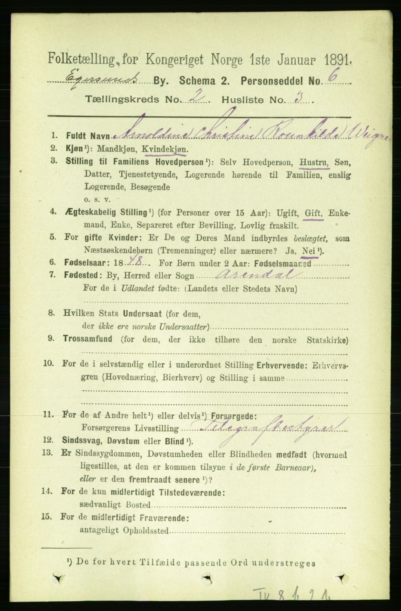 RA, Folketelling 1891 for 1101 Egersund ladested, 1891, s. 249