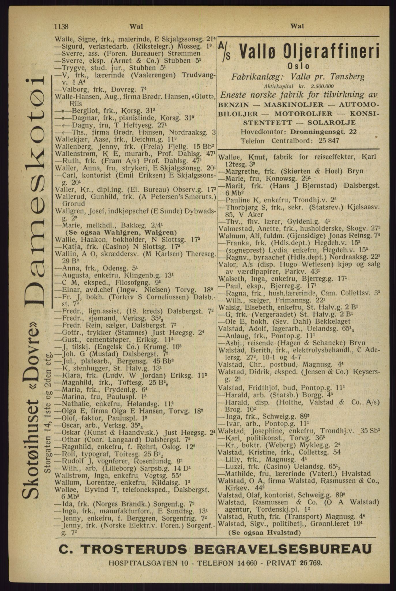 Kristiania/Oslo adressebok, PUBL/-, 1927, s. 1138