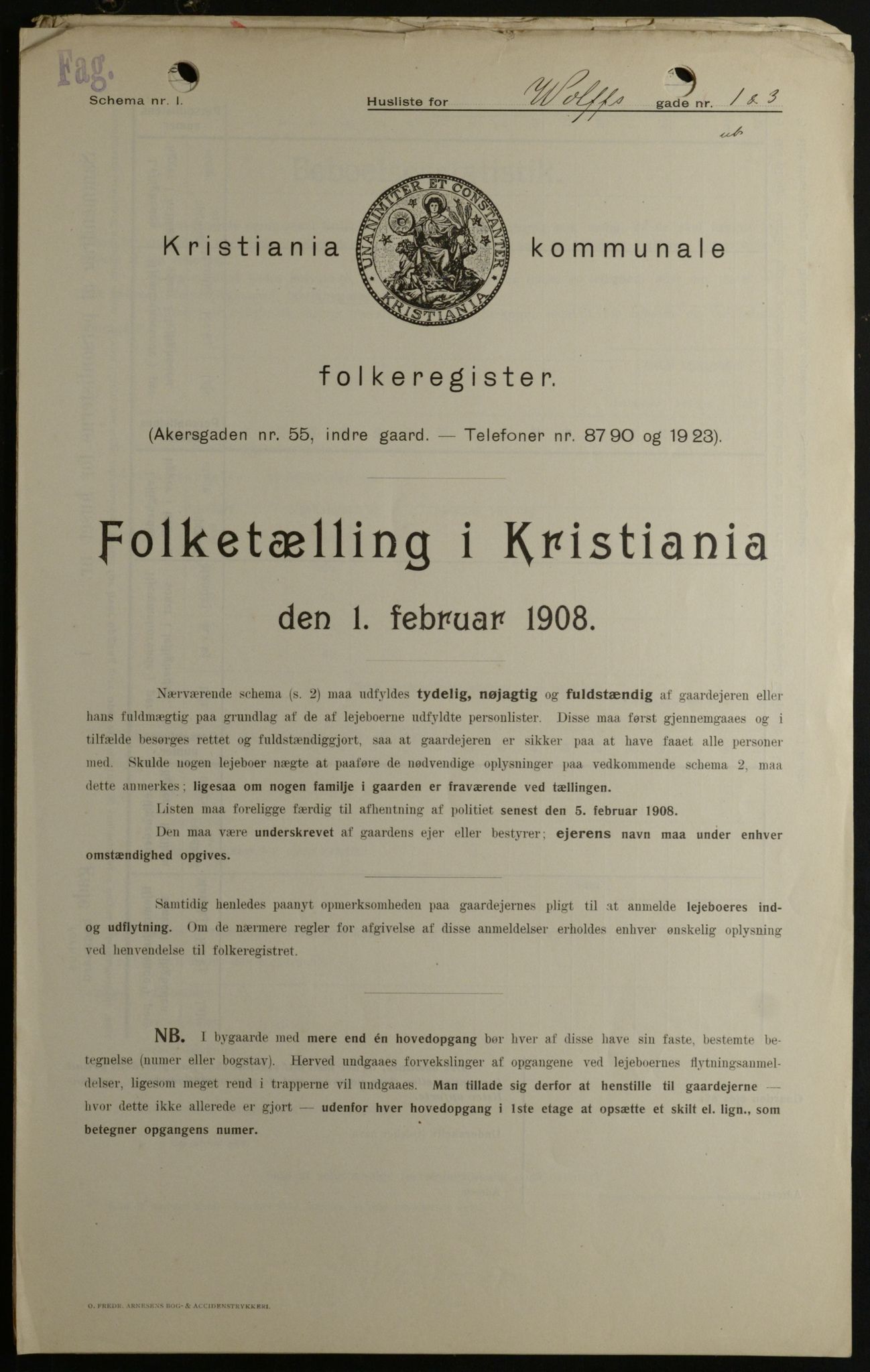 OBA, Kommunal folketelling 1.2.1908 for Kristiania kjøpstad, 1908, s. 115369