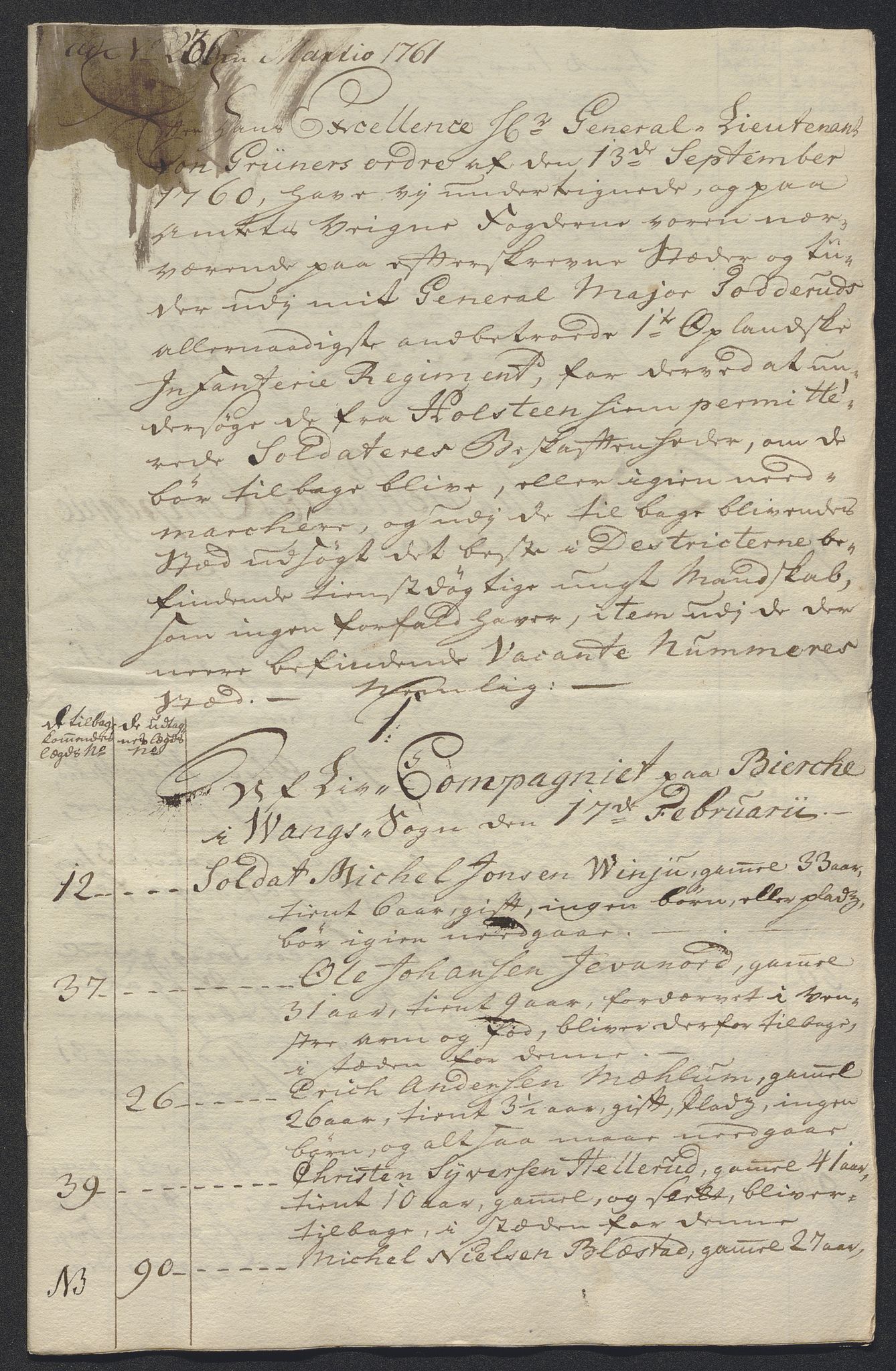 Kommanderende general (KG I) med Det norske krigsdirektorium, AV/RA-EA-5419/E/Ec/L0021: Ruller over nedkommanderte mannskap, 1758-1762, s. 518