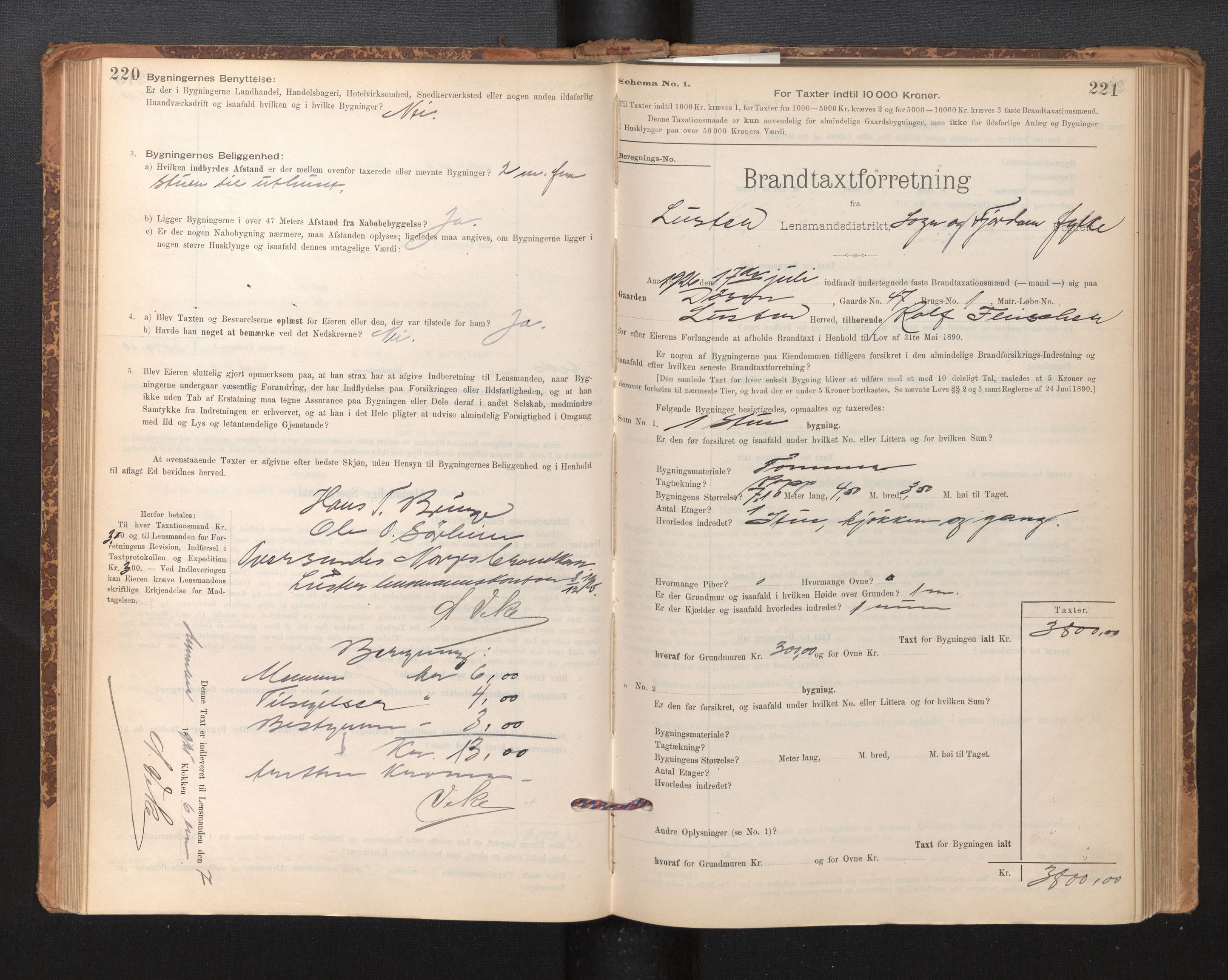 Lensmannen i Luster, SAB/A-29301/0012/L0007: Branntakstprotokoll, skjematakst, 1895-1935, s. 220-221