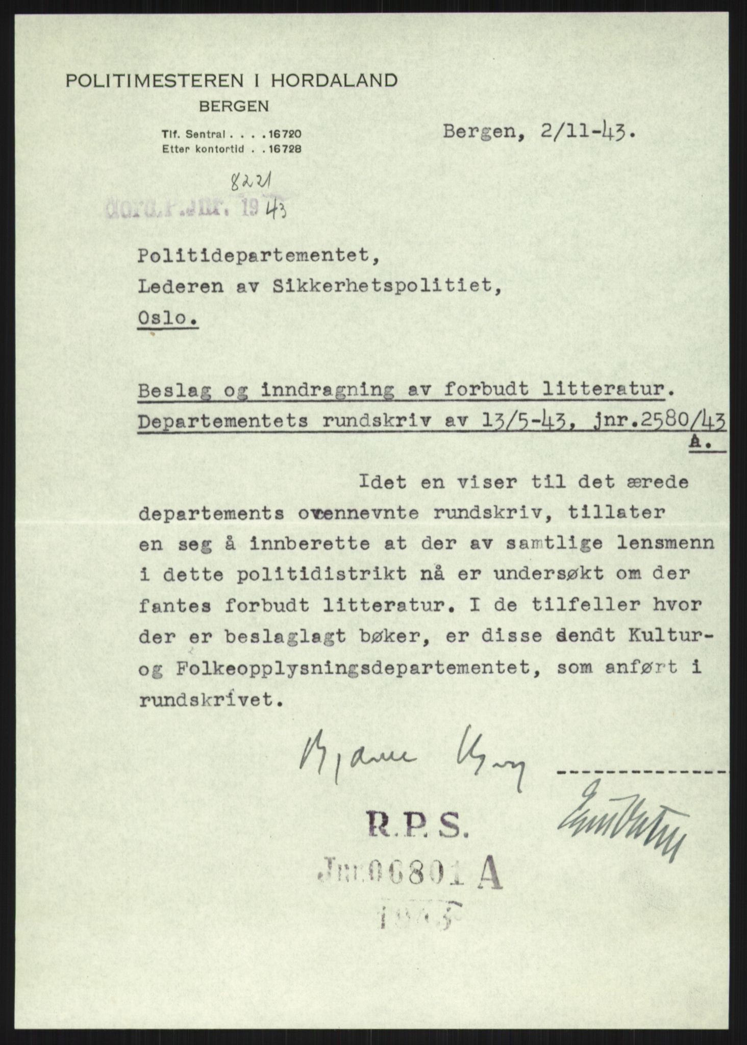 Statspolitiet - Hovedkontoret / Osloavdelingen, AV/RA-S-1329/F/L0091: Beslaglagt litteratur, 1941-1943, s. 1077