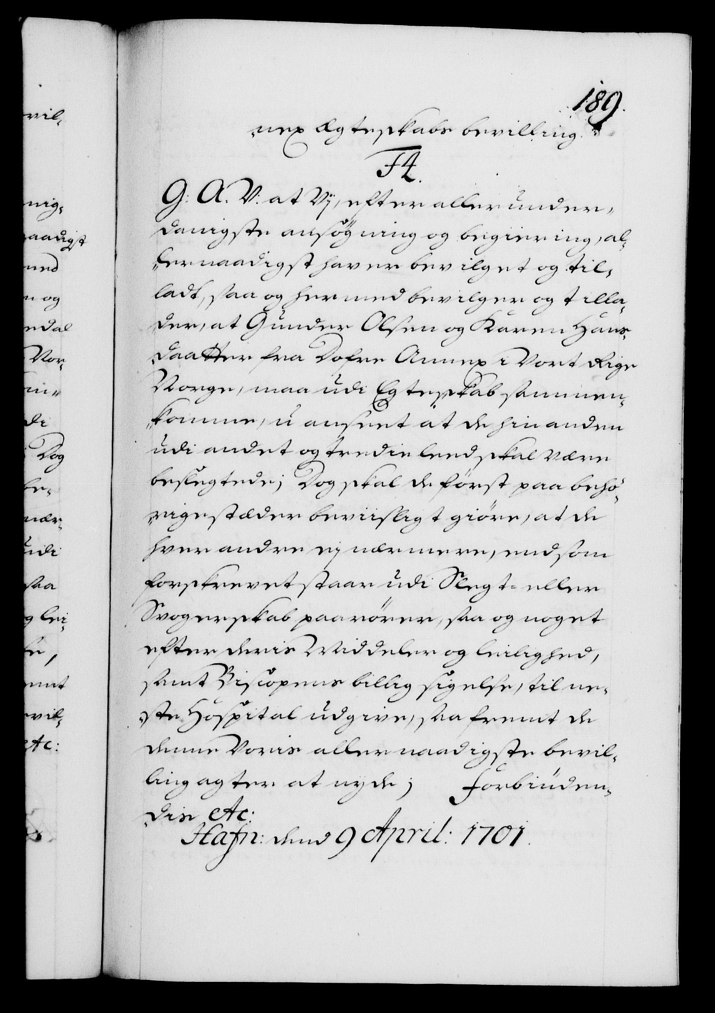 Danske Kanselli 1572-1799, RA/EA-3023/F/Fc/Fca/Fcaa/L0018: Norske registre, 1699-1703, s. 189a