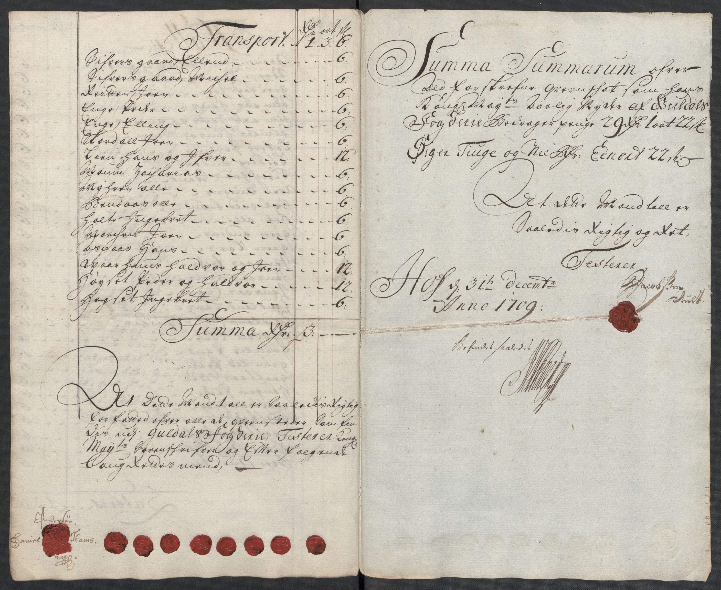 Rentekammeret inntil 1814, Reviderte regnskaper, Fogderegnskap, RA/EA-4092/R60/L3959: Fogderegnskap Orkdal og Gauldal, 1709, s. 284