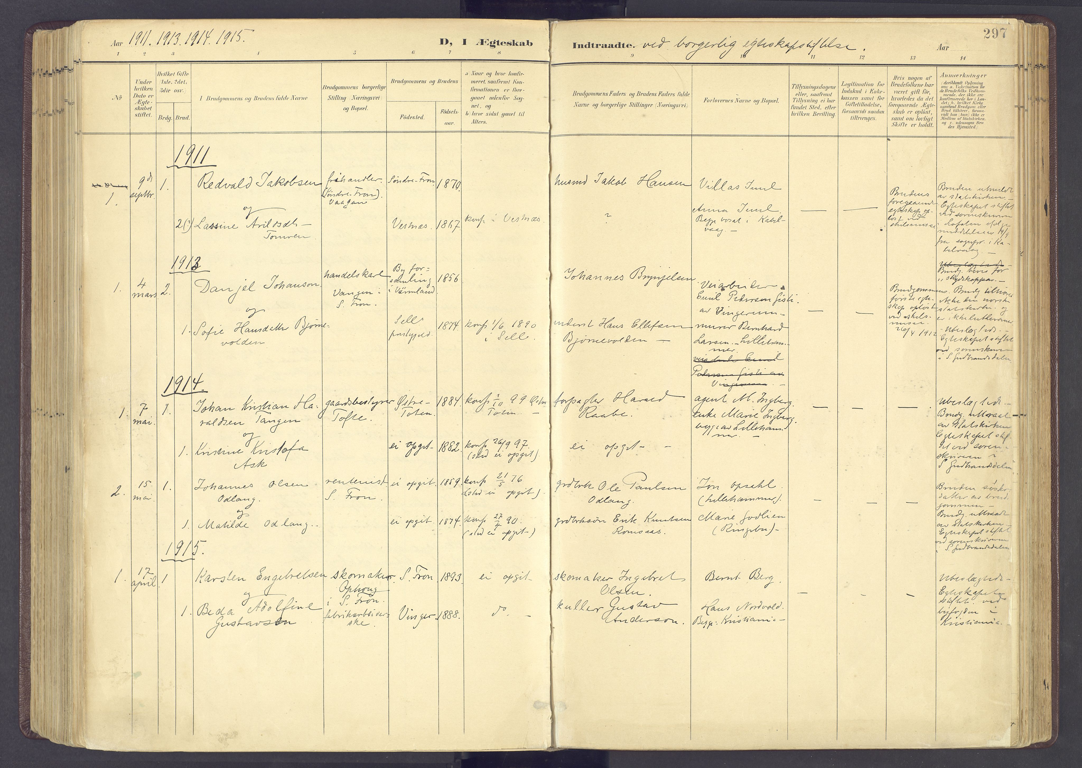 Sør-Fron prestekontor, AV/SAH-PREST-010/H/Ha/Haa/L0004: Ministerialbok nr. 4, 1898-1919, s. 297