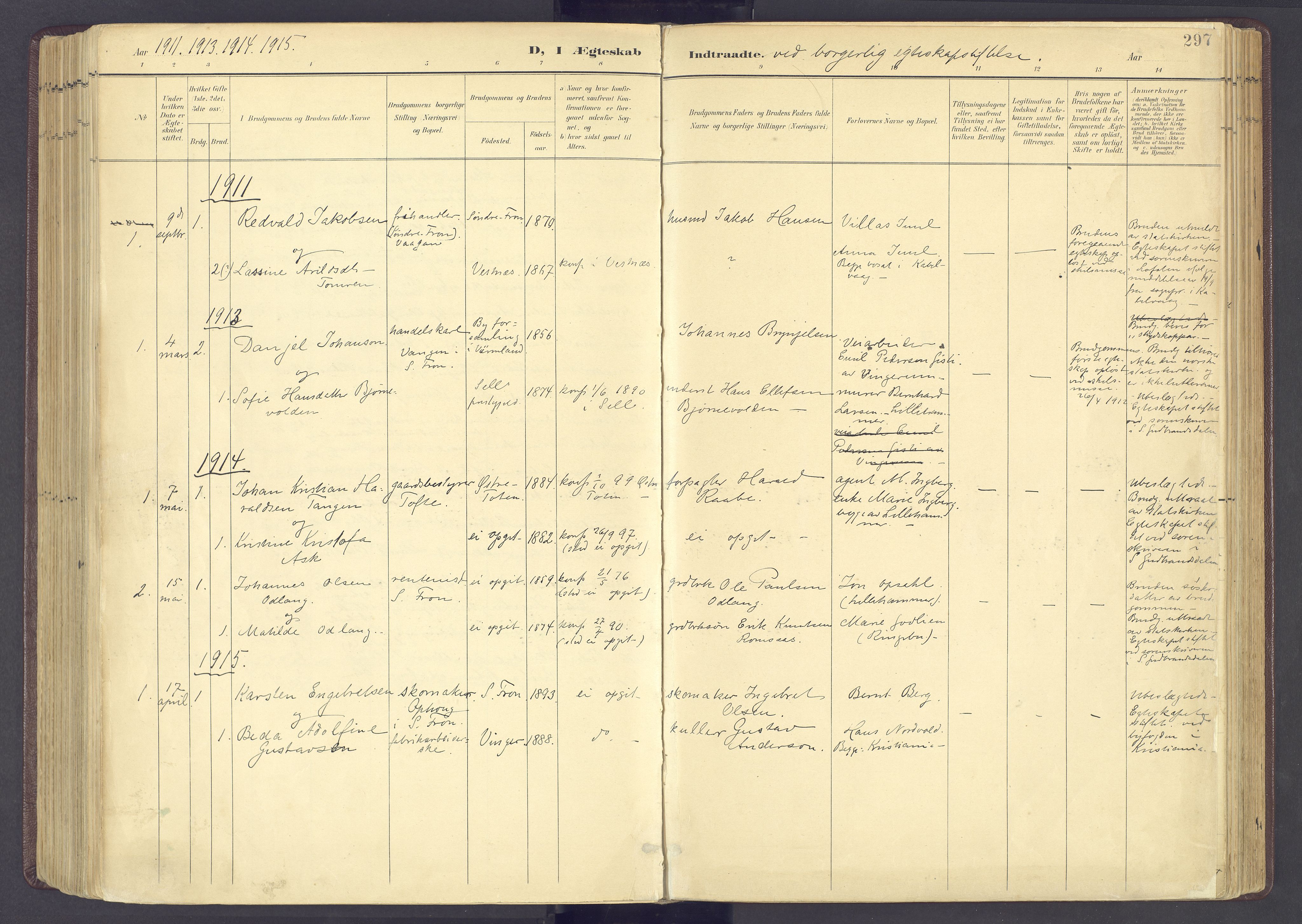 Sør-Fron prestekontor, SAH/PREST-010/H/Ha/Haa/L0004: Ministerialbok nr. 4, 1898-1919, s. 297