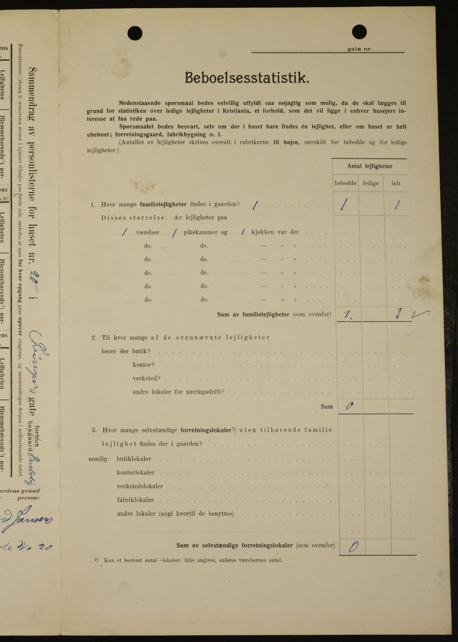 OBA, Kommunal folketelling 1.2.1909 for Kristiania kjøpstad, 1909, s. 96055