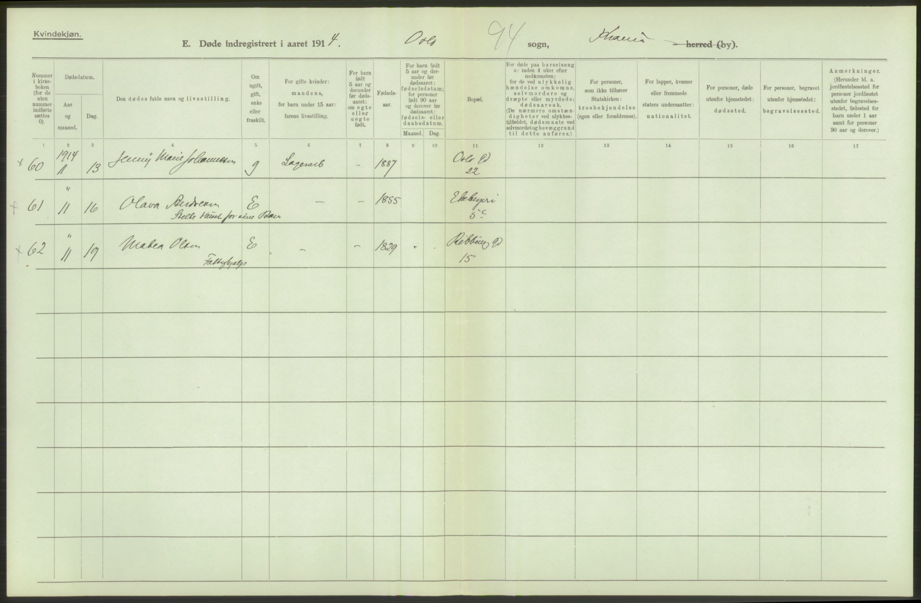 Statistisk sentralbyrå, Sosiodemografiske emner, Befolkning, AV/RA-S-2228/D/Df/Dfb/Dfbd/L0008: Kristiania: Døde, 1914, s. 146