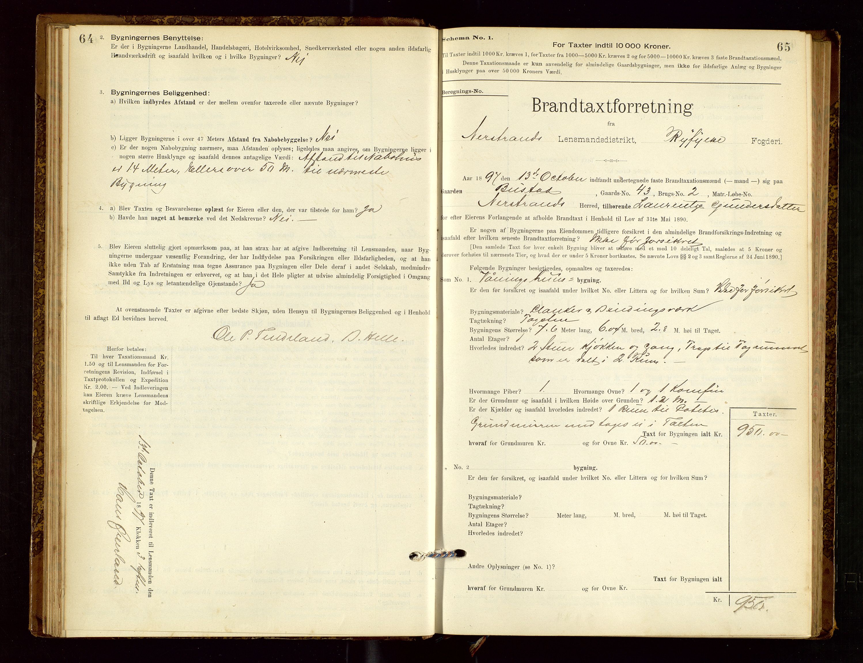 Nedstrand lensmannskontor, AV/SAST-A-100236/Gob/L0001: "Brandtaxationsprotokol for Nerstrand Lensmandsdistrikt Ryfylke fogderi", 1895-1915, s. 64-65