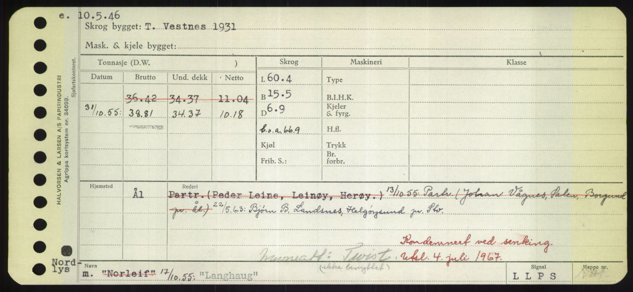 Sjøfartsdirektoratet med forløpere, Skipsmålingen, RA/S-1627/H/Hd/L0022: Fartøy, L-Lia, s. 175