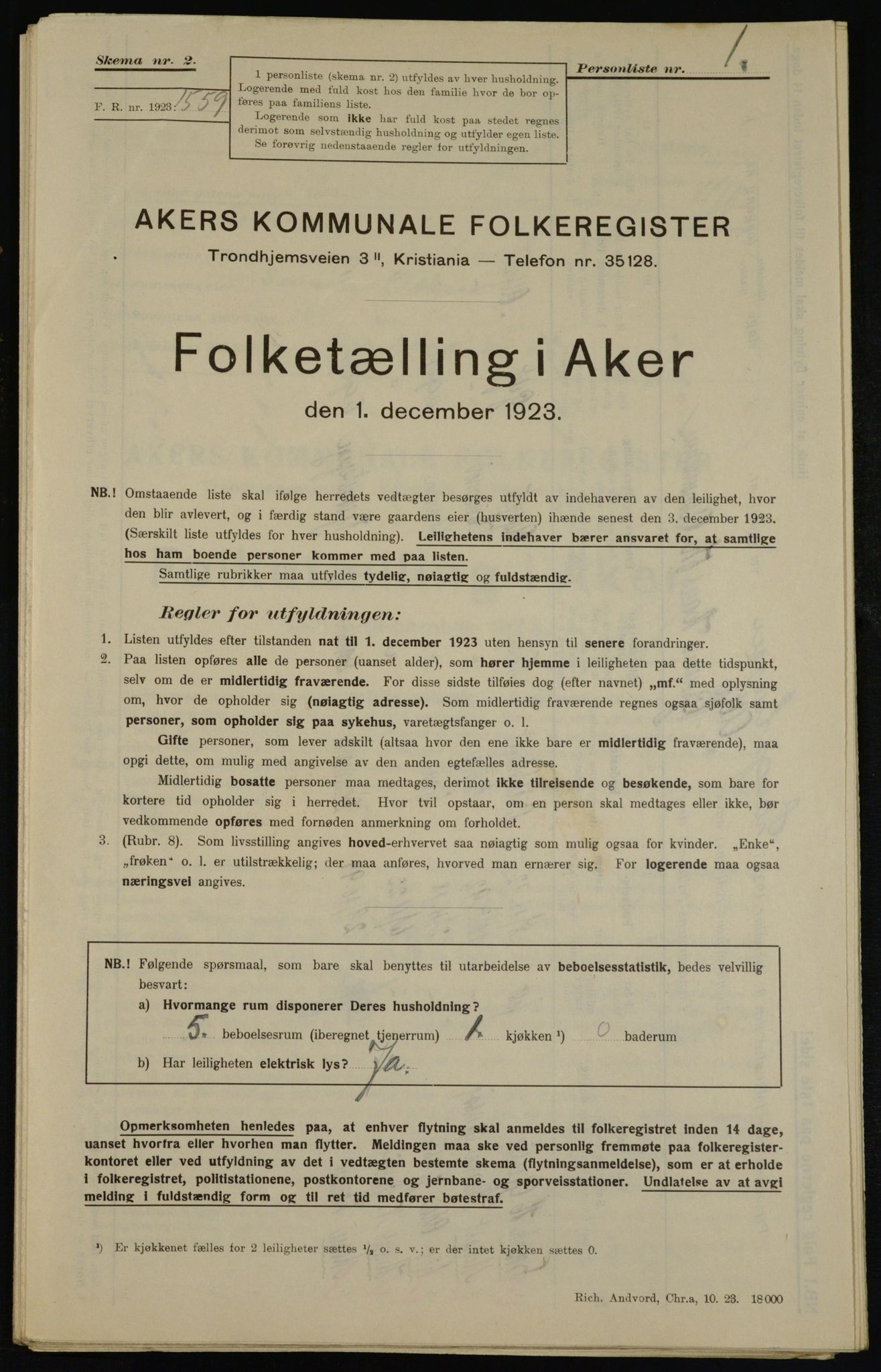 , Kommunal folketelling 1.12.1923 for Aker, 1923, s. 45477