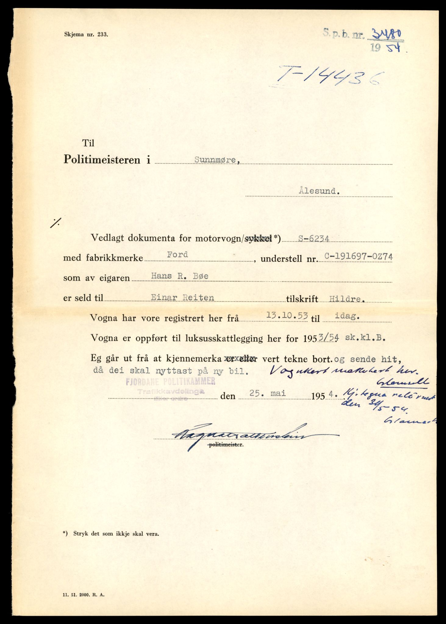 Møre og Romsdal vegkontor - Ålesund trafikkstasjon, AV/SAT-A-4099/F/Fe/L0045: Registreringskort for kjøretøy T 14320 - T 14444, 1927-1998, s. 3010
