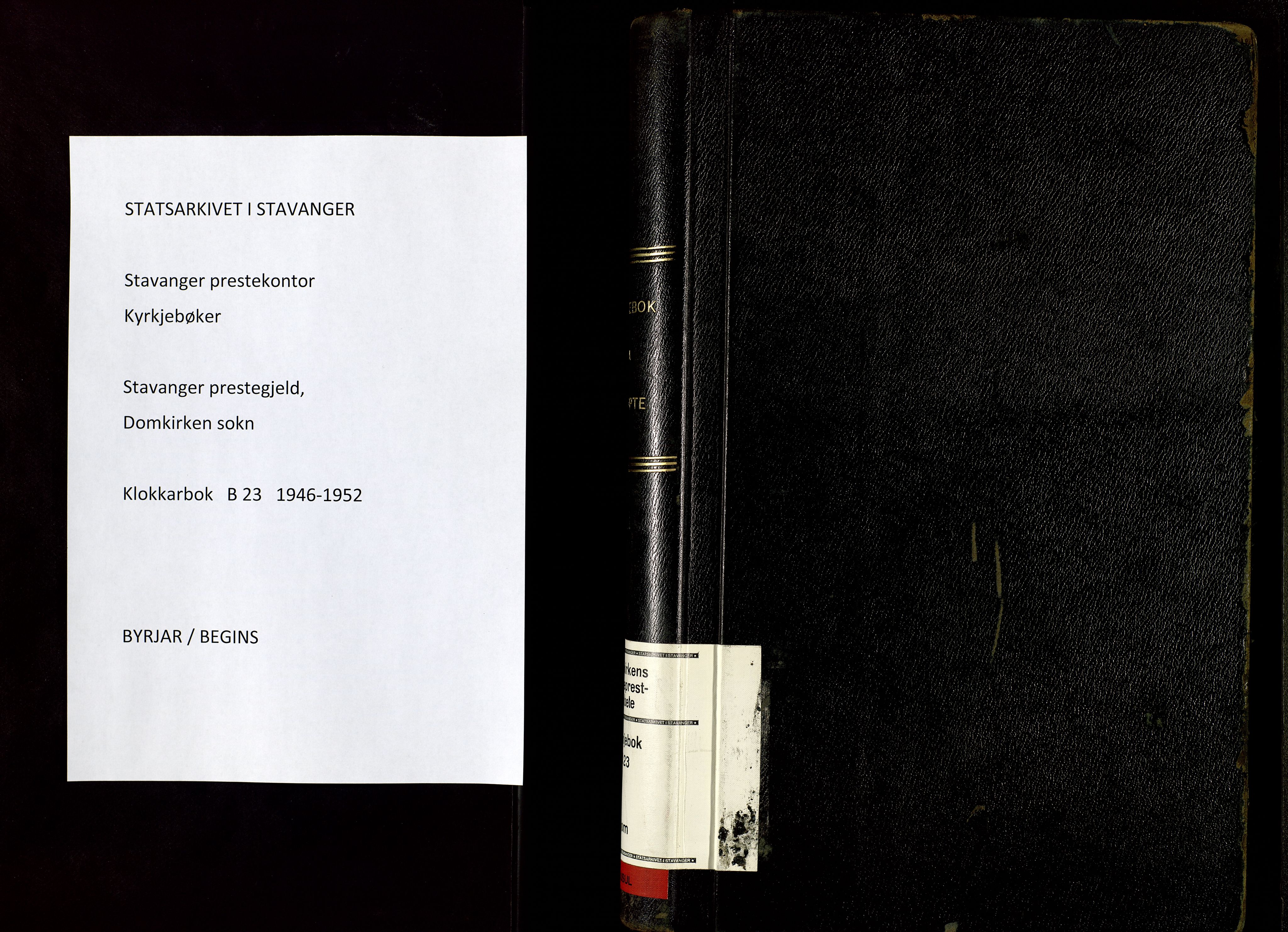 Domkirken sokneprestkontor, AV/SAST-A-101812/001/30/30BB/L0023: Klokkerbok nr. B 23, 1946-1952