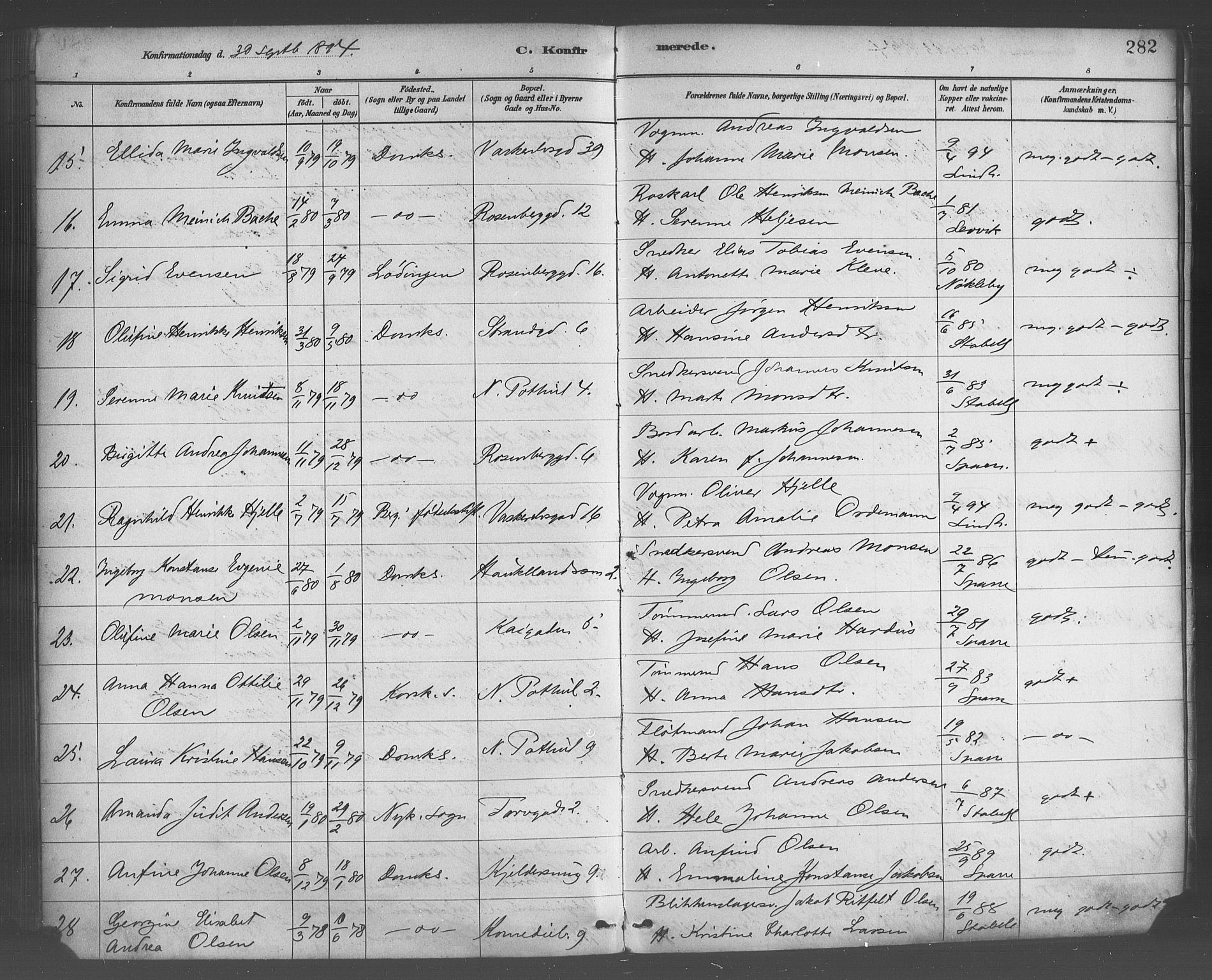 Domkirken sokneprestembete, AV/SAB-A-74801/H/Haa/L0030: Ministerialbok nr. C 5, 1880-1898, s. 282