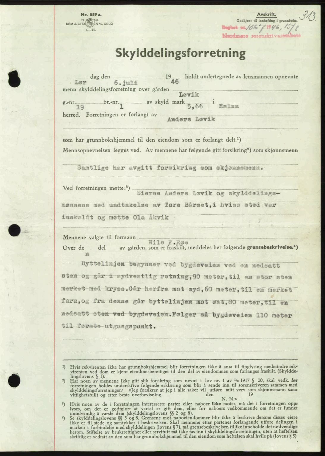 Nordmøre sorenskriveri, AV/SAT-A-4132/1/2/2Ca: Pantebok nr. A102, 1946-1946, Dagboknr: 1567/1946