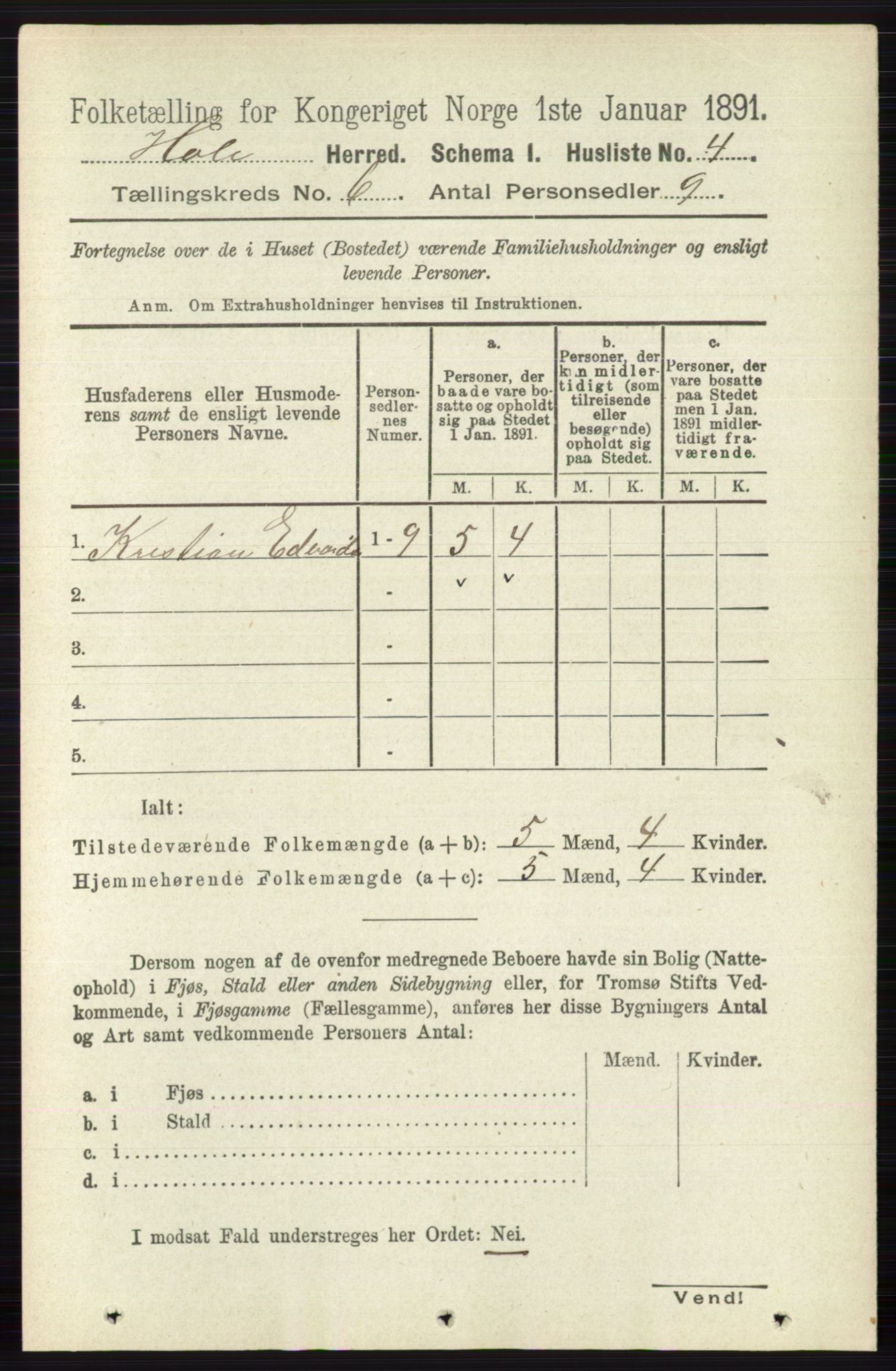 RA, Folketelling 1891 for 0612 Hole herred, 1891, s. 2974