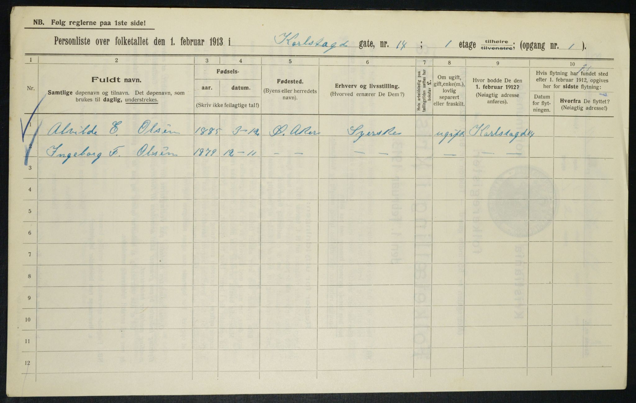 OBA, Kommunal folketelling 1.2.1913 for Kristiania, 1913, s. 48939