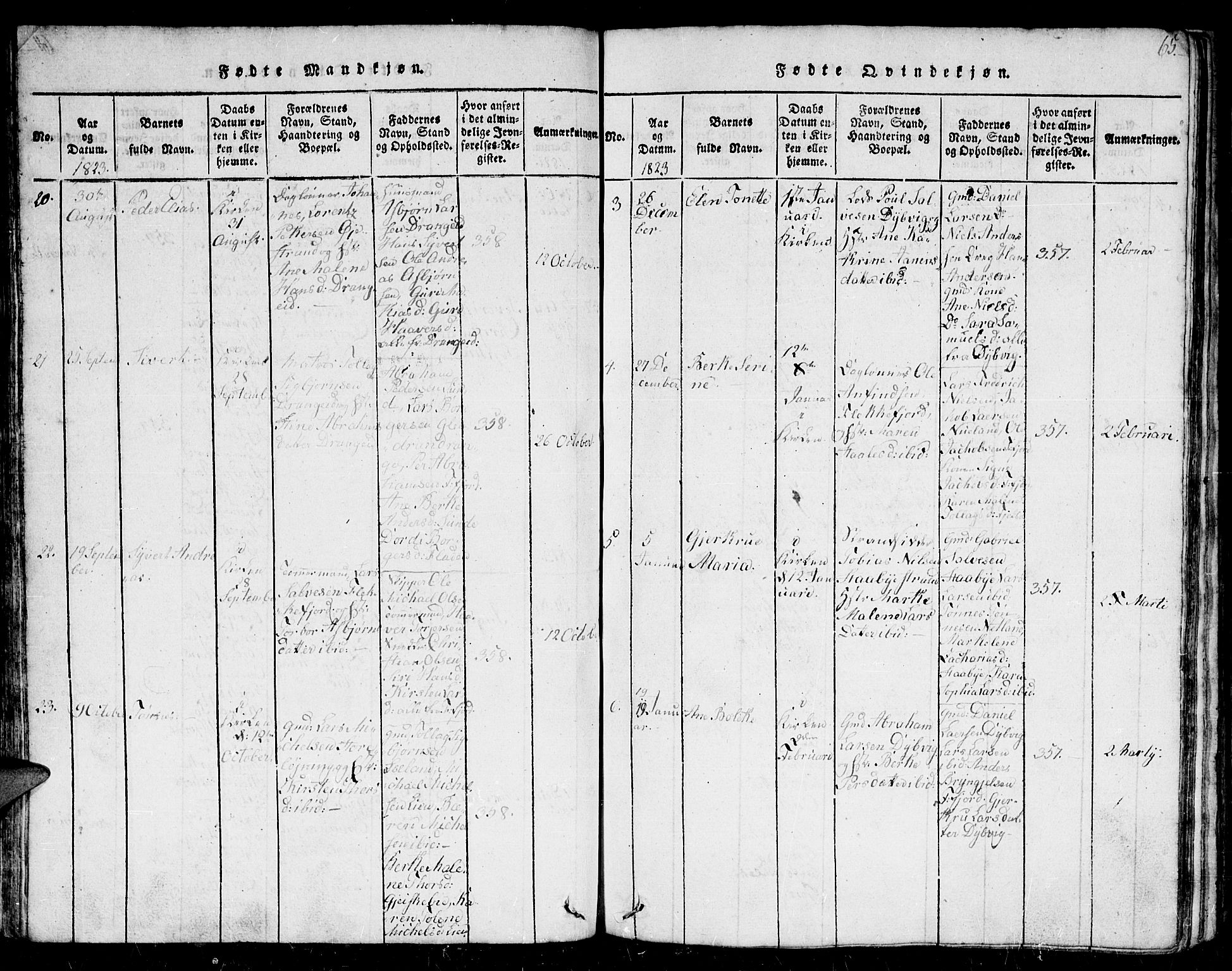 Flekkefjord sokneprestkontor, AV/SAK-1111-0012/F/Fb/Fbc/L0003: Klokkerbok nr. B 3, 1815-1826, s. 65
