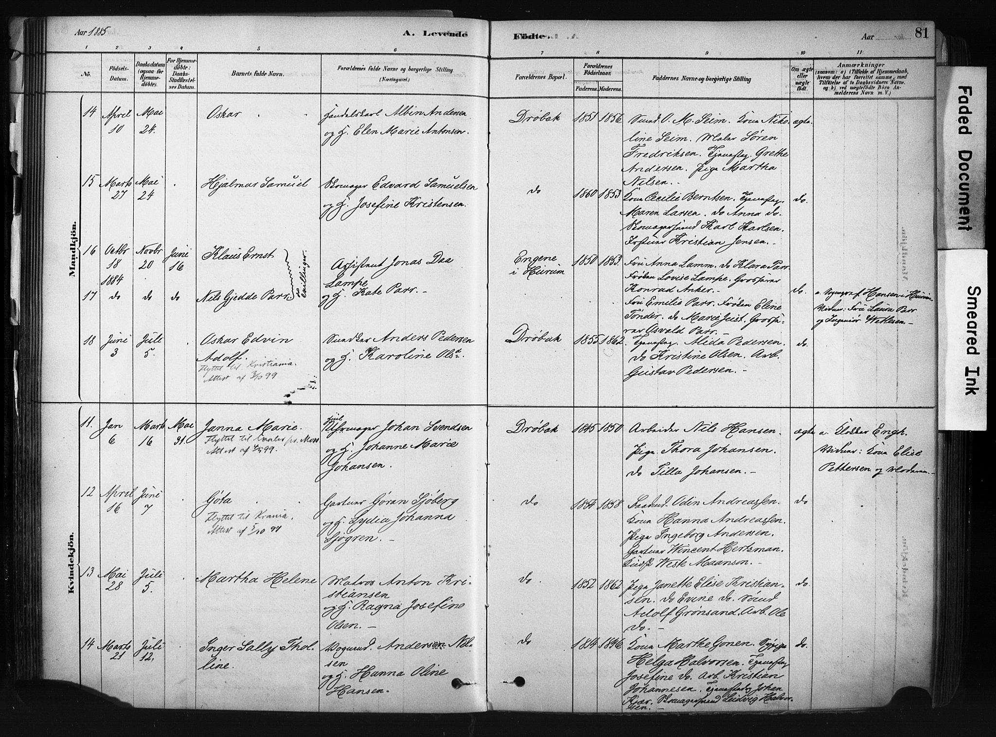 Drøbak prestekontor Kirkebøker, AV/SAO-A-10142a/F/Fb/L0001: Ministerialbok nr. II 1, 1878-1891, s. 81