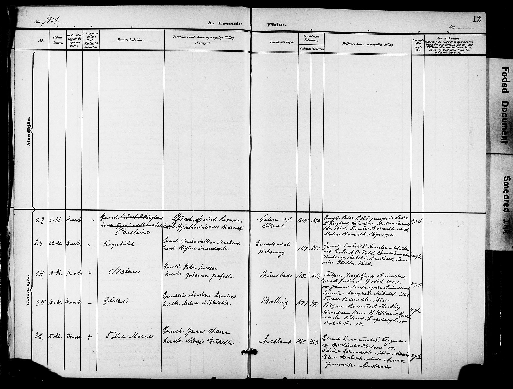 Hå sokneprestkontor, AV/SAST-A-101801/001/30BB/L0006: Klokkerbok nr. B 6, 1900-1924, s. 12