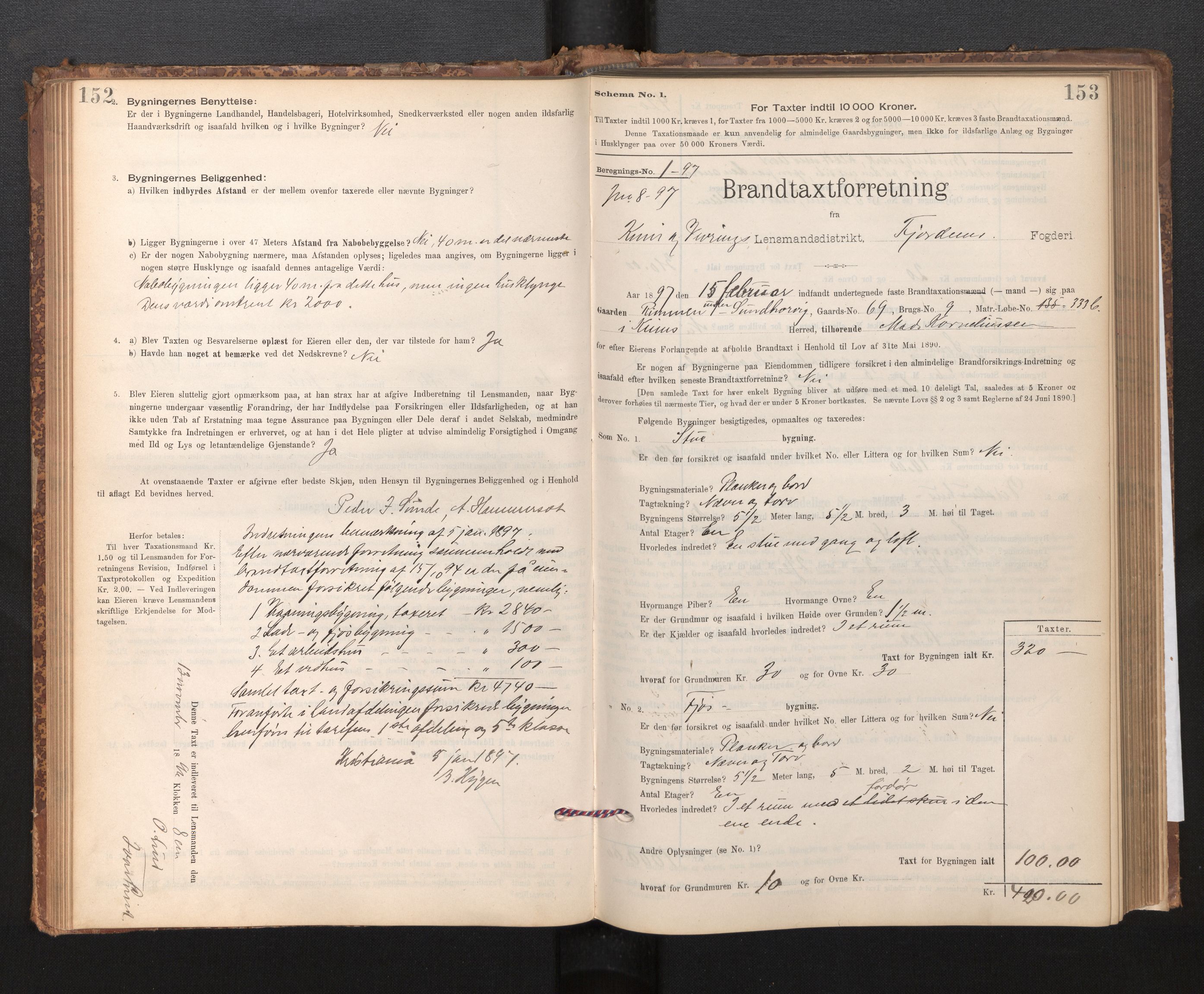 Lensmannen i Kinn, SAB/A-28801/0012/L0004f: Branntakstprotokoll, skjematakst, 1894-1911, s. 152-153