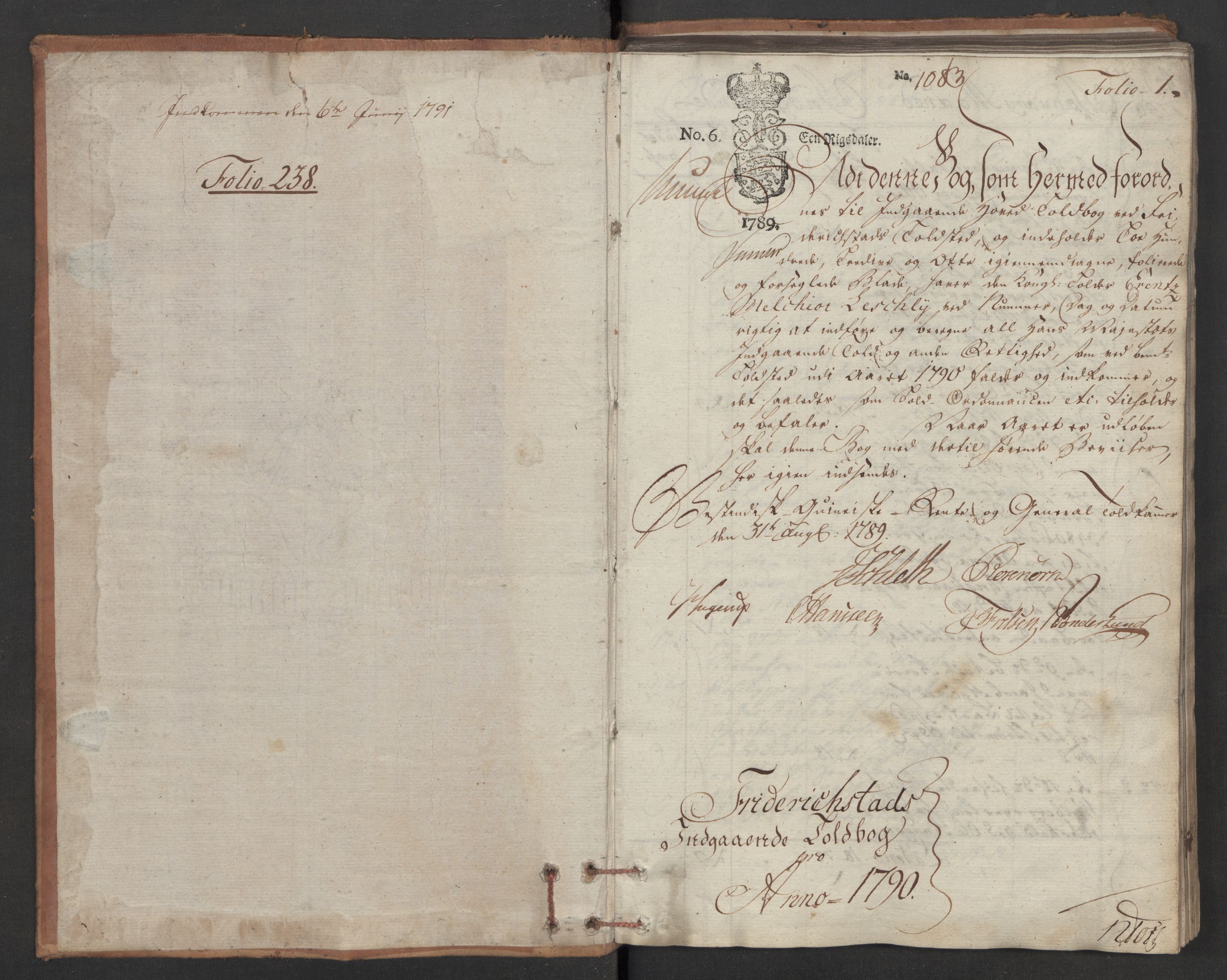 Generaltollkammeret, tollregnskaper, RA/EA-5490/R02/L0103/0001: Tollregnskaper Fredrikstad / Inngående tollbok, 1790