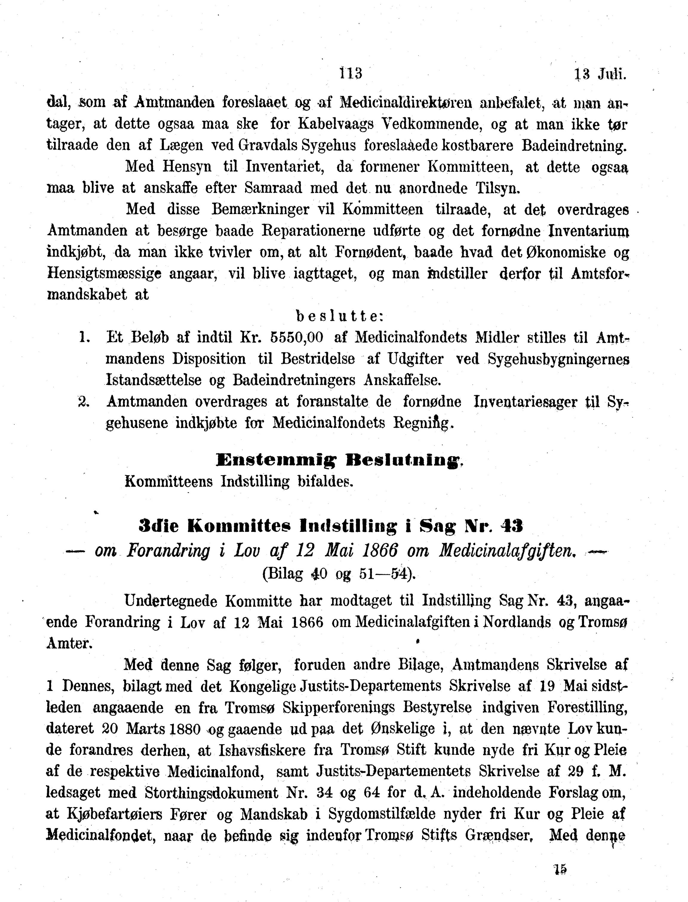 Nordland Fylkeskommune. Fylkestinget, AIN/NFK-17/176/A/Ac/L0013: Fylkestingsforhandlinger 1880, 1880