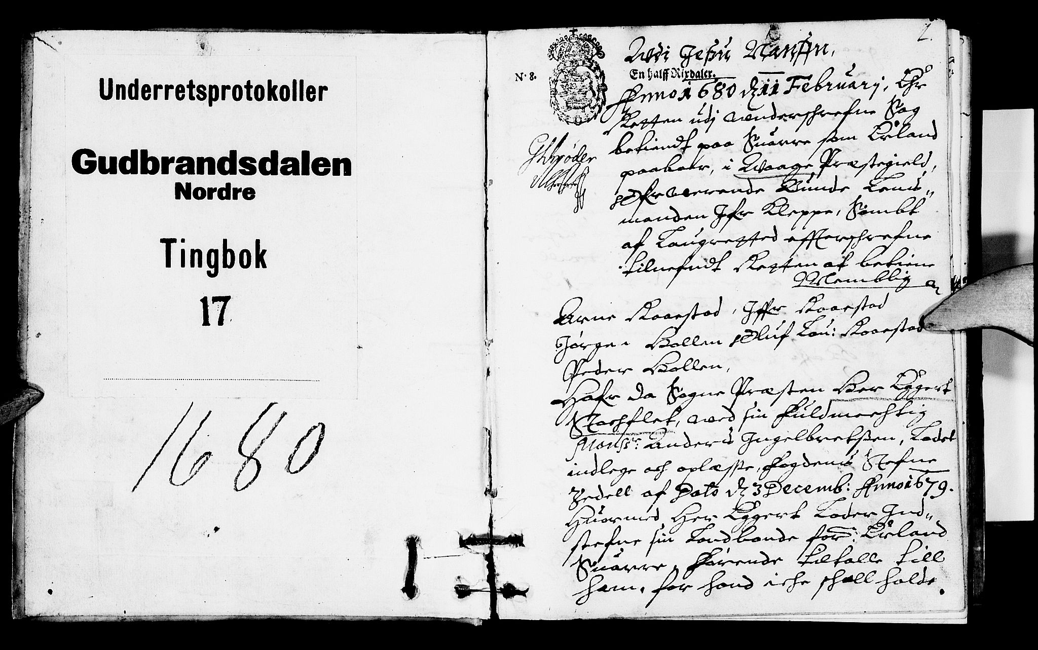 Sorenskriverier i Gudbrandsdalen, SAH/TING-036/G/Gb/Gba/L0016: Tingbok - Nord-Gudbrandsdal, 1680, s. 0b-1a