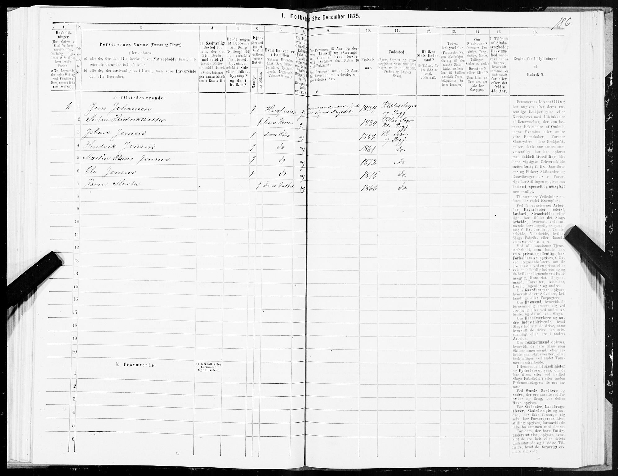 SAT, Folketelling 1875 for 1662P Klæbu prestegjeld, 1875, s. 1186
