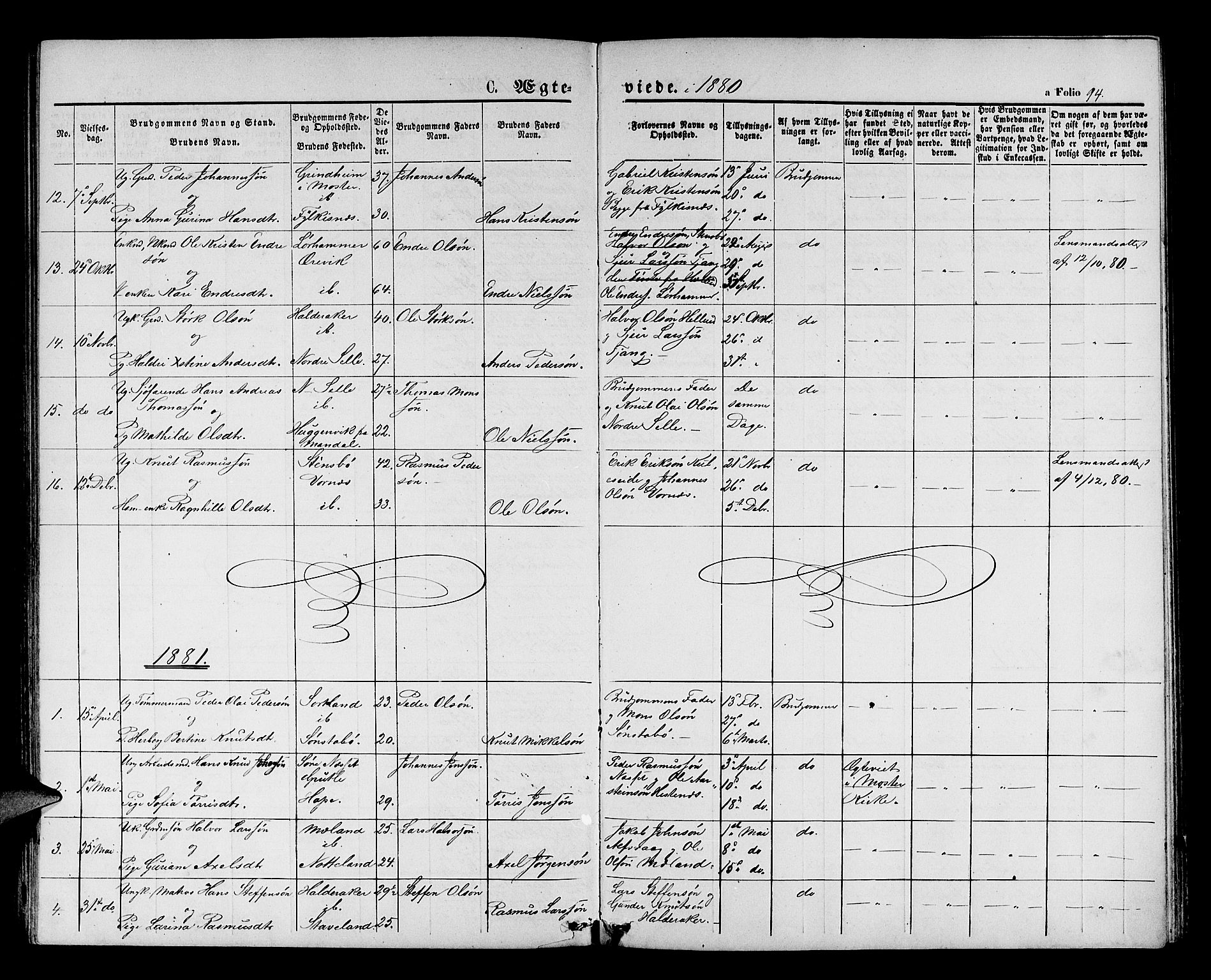 Finnås sokneprestembete, AV/SAB-A-99925/H/Ha/Hab/Habb/L0002: Klokkerbok nr. B 2, 1871-1881, s. 94
