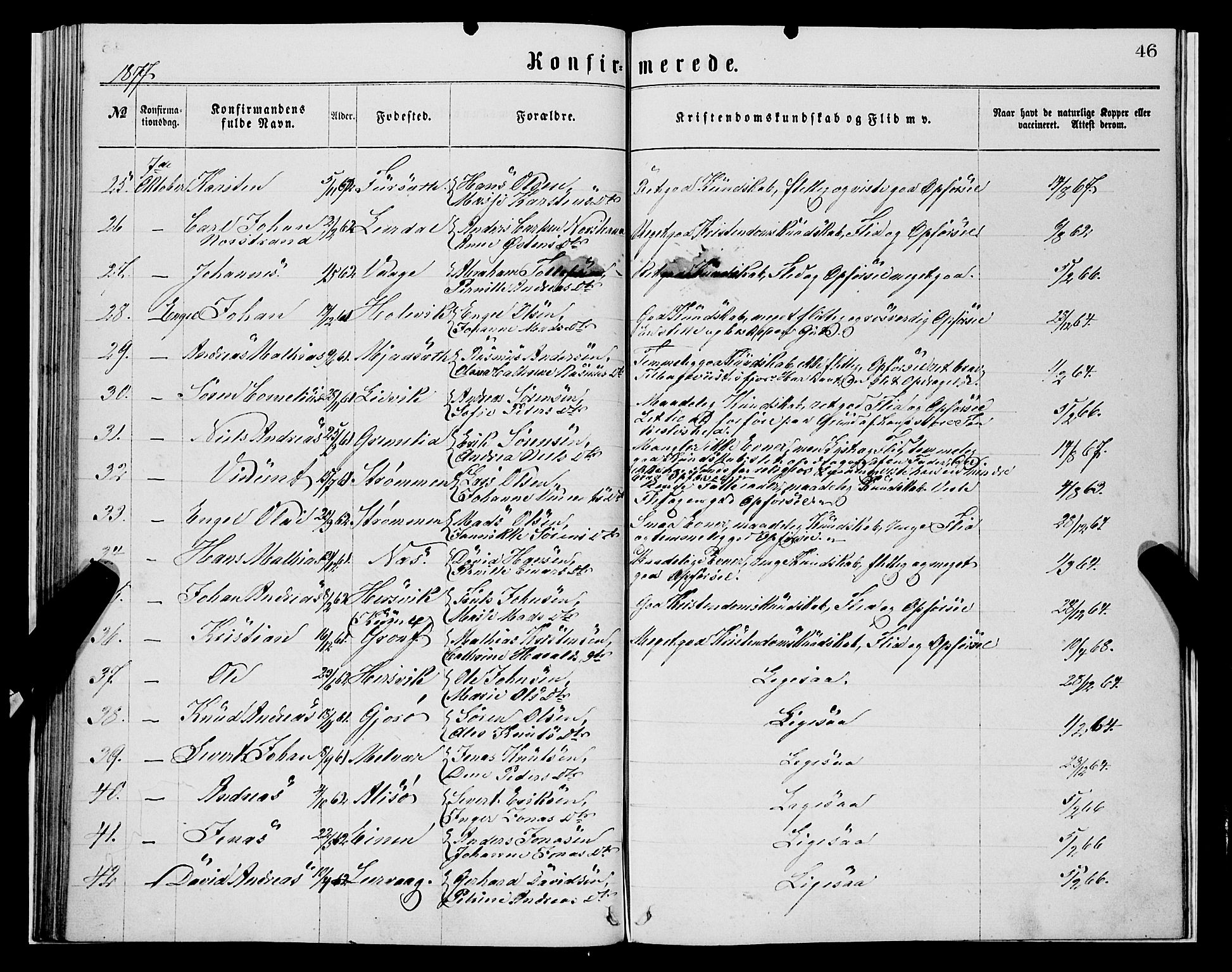 Askvoll sokneprestembete, AV/SAB-A-79501/H/Haa/Haaa/L0013: Ministerialbok nr. A 13, 1865-1878, s. 46