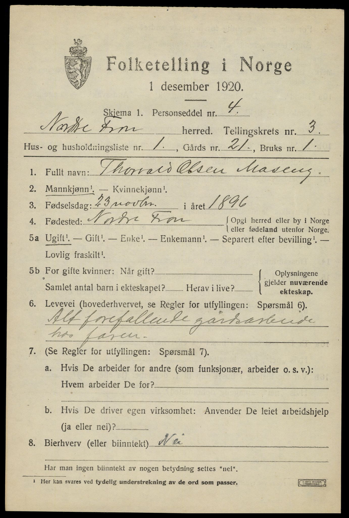 SAH, Folketelling 1920 for 0518 Nord-Fron herred, 1920, s. 3032