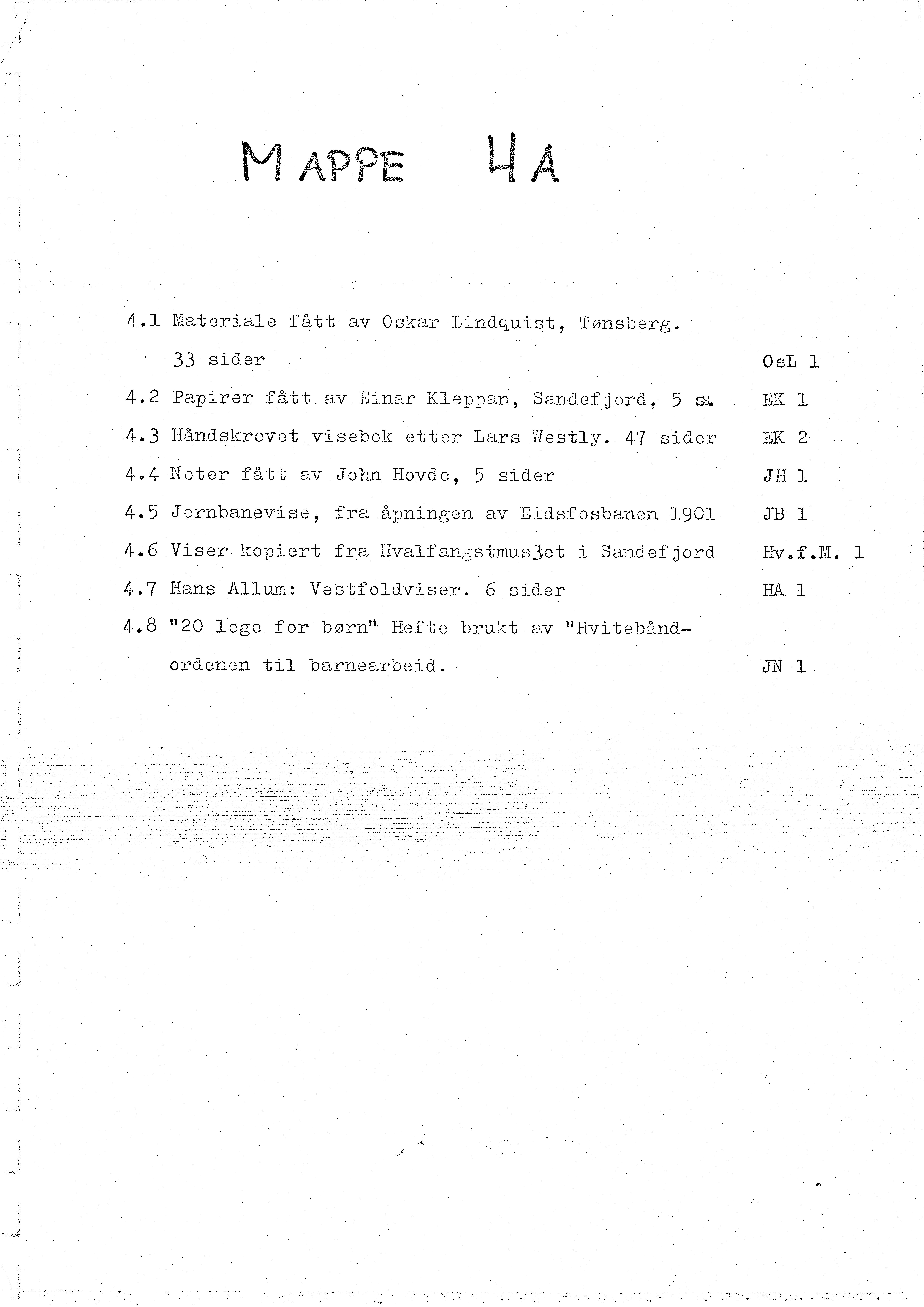 Sa 16 - Folkemusikk fra Vestfold, Gjerdesamlingen, VEMU/A-1868/H/L0002/0003: Innsamlet informasjon, kopier / 4a Diverse viser og noter.  Barneleker og viser