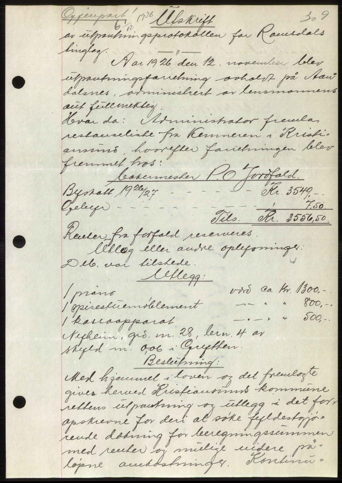 Romsdal sorenskriveri, AV/SAT-A-4149/1/2/2C/L0051: Pantebok nr. 45, 1926-1927, Tingl.dato: 01.12.1926