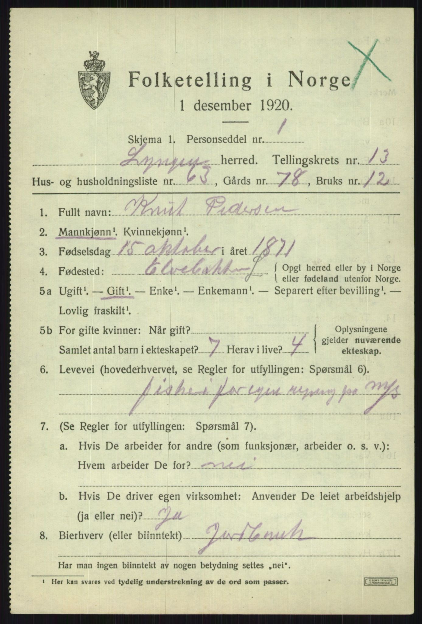 SATØ, Folketelling 1920 for 1938 Lyngen herred, 1920, s. 10873