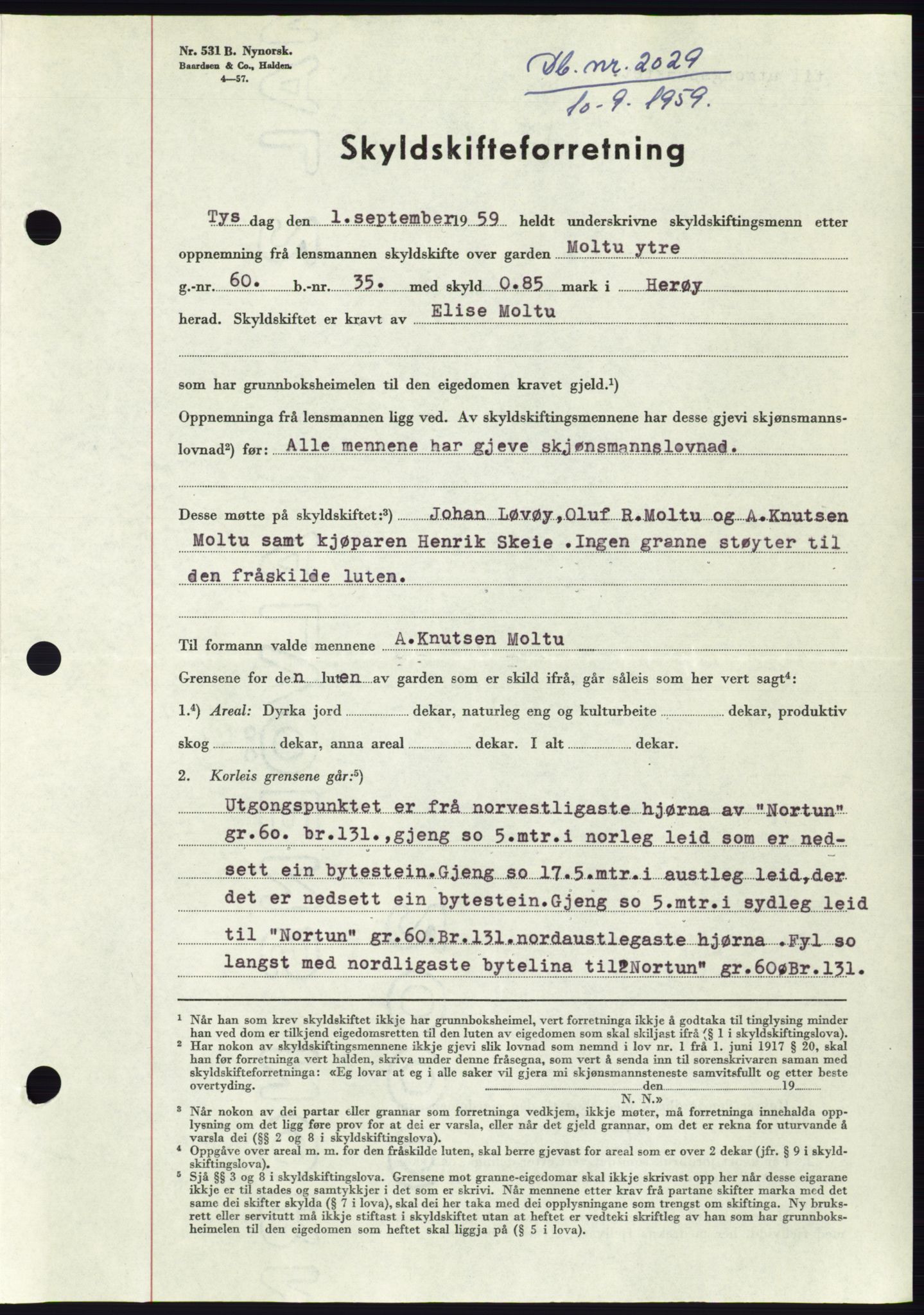 Søre Sunnmøre sorenskriveri, SAT/A-4122/1/2/2C/L0113: Pantebok nr. 39A, 1959-1959, Dagboknr: 2029/1959