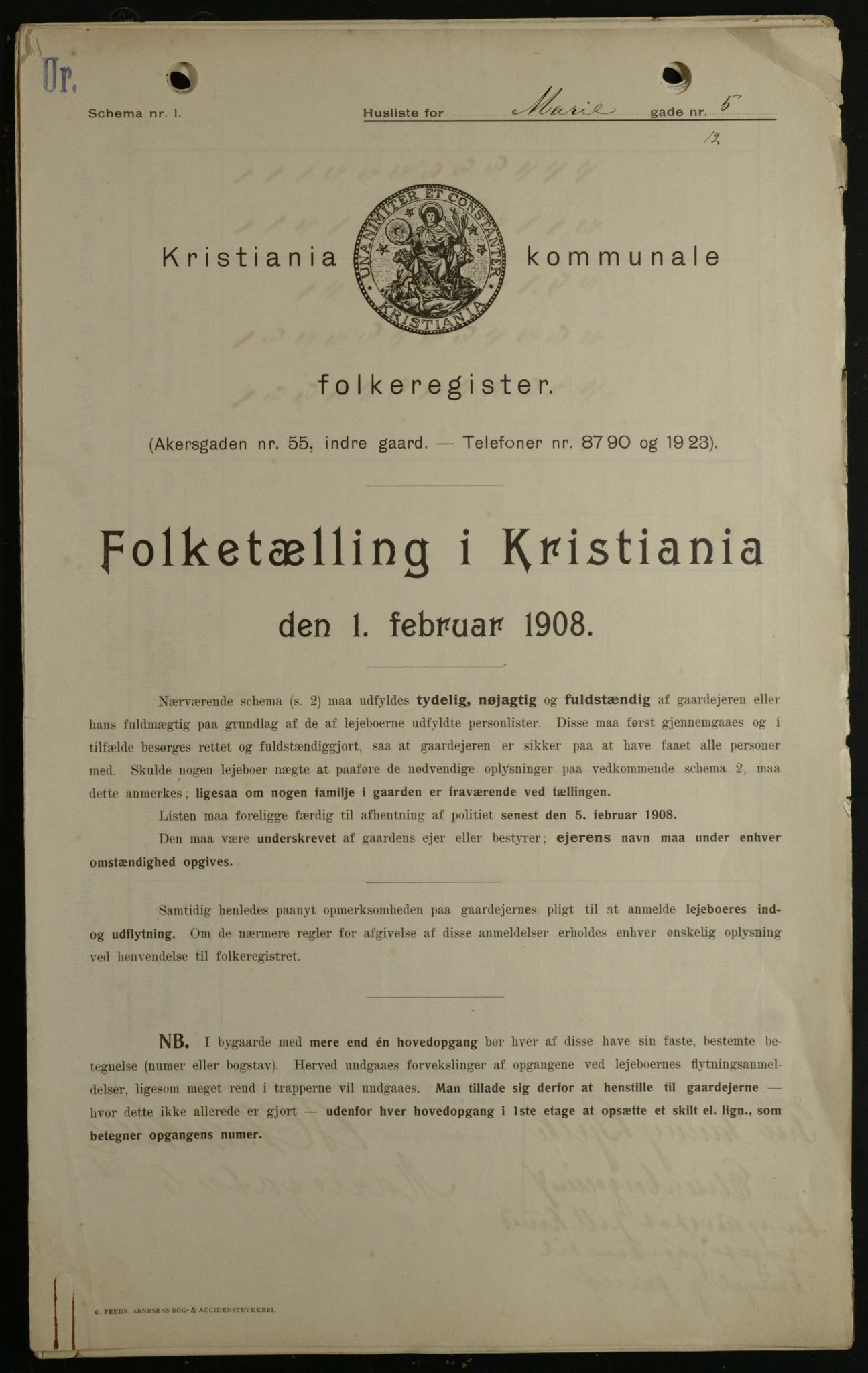 OBA, Kommunal folketelling 1.2.1908 for Kristiania kjøpstad, 1908, s. 56323