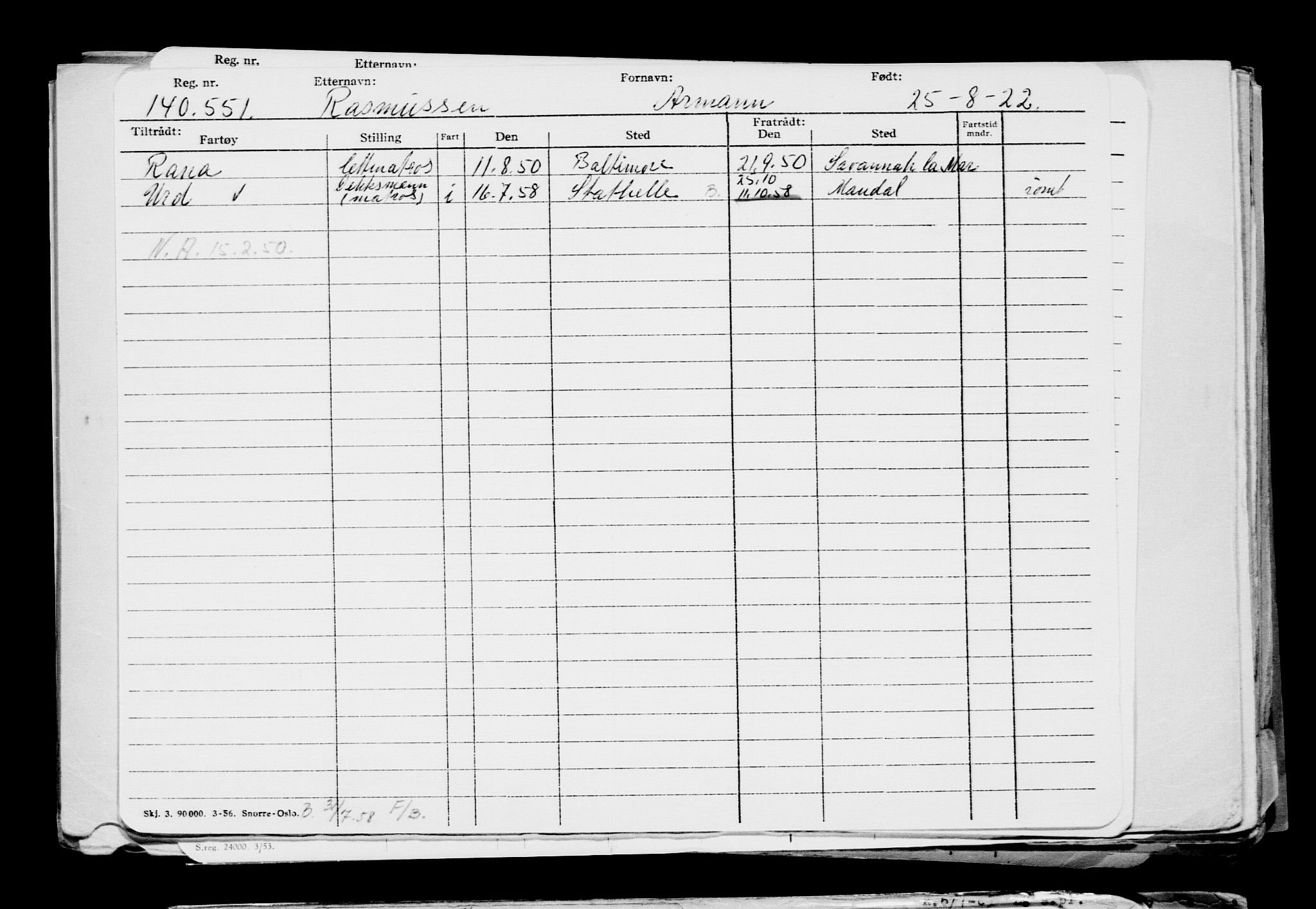 Direktoratet for sjømenn, AV/RA-S-3545/G/Gb/L0210: Hovedkort, 1922, s. 98