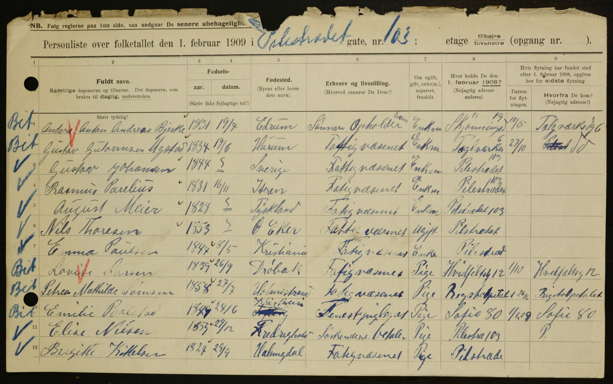 OBA, Kommunal folketelling 1.2.1909 for Kristiania kjøpstad, 1909, s. 72636