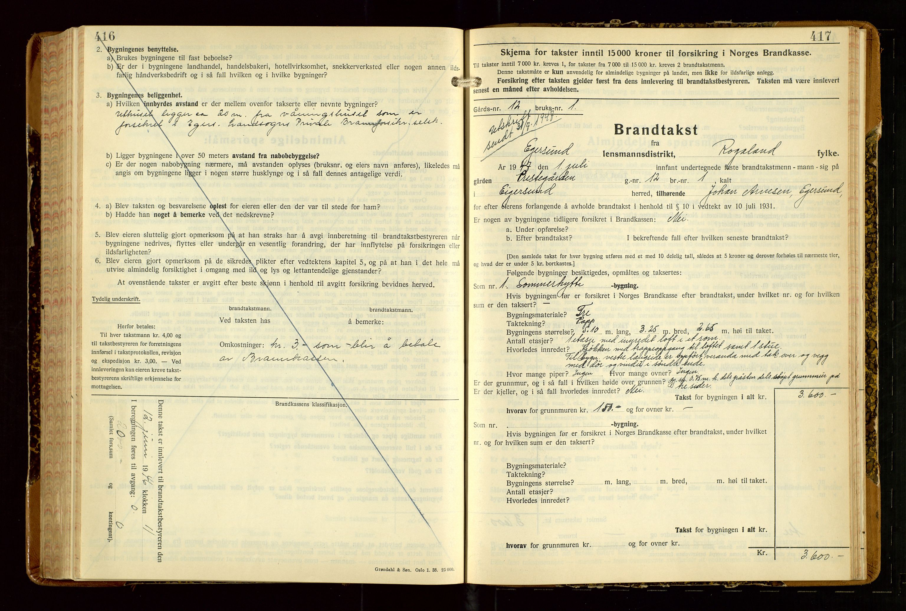 Eigersund lensmannskontor, AV/SAST-A-100171/Gob/L0007: "Brandtakstprotokoll", 1938-1955, s. 416-417