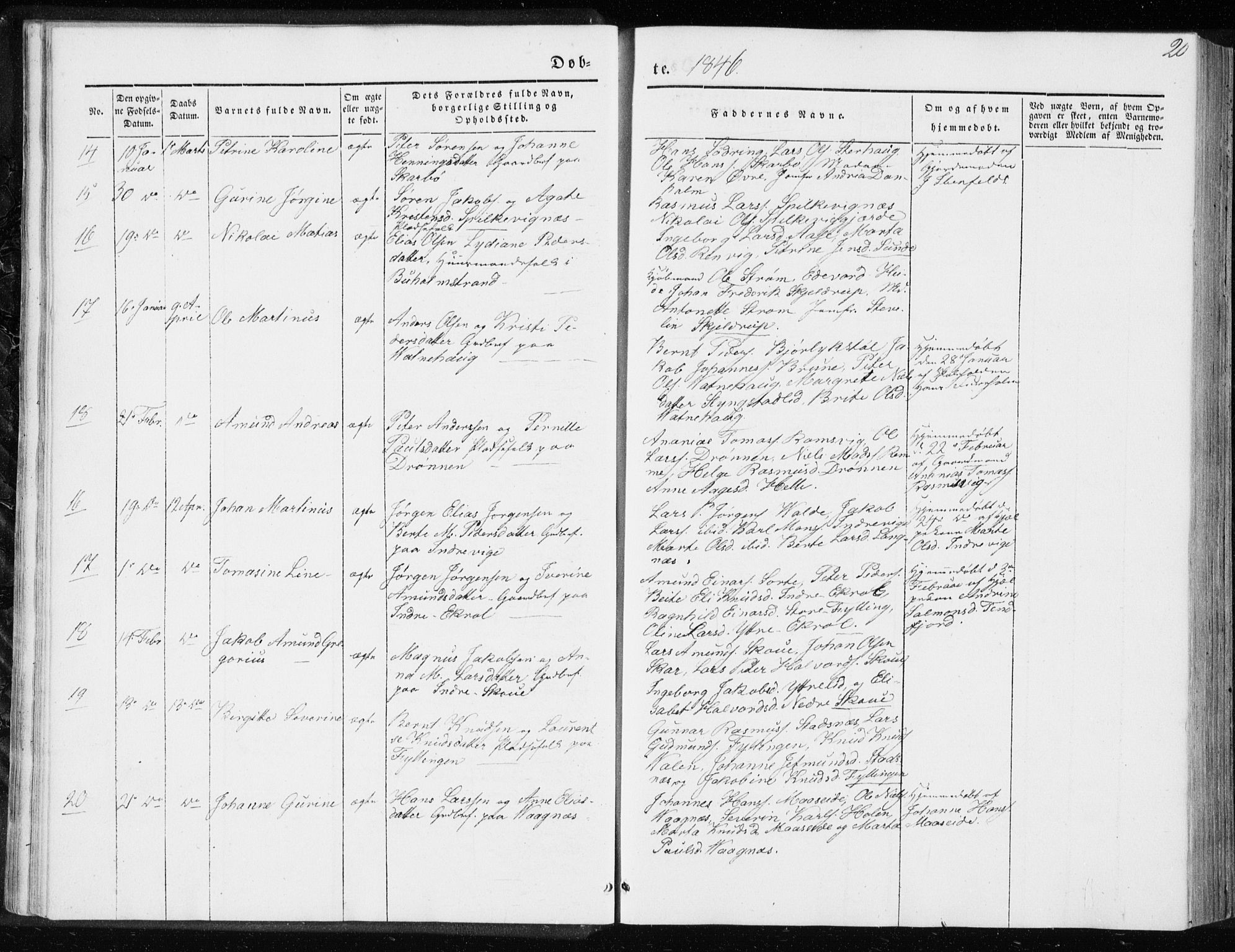 Ministerialprotokoller, klokkerbøker og fødselsregistre - Møre og Romsdal, AV/SAT-A-1454/528/L0415: Residerende kapellans bok nr. 528B03, 1843-1852, s. 20