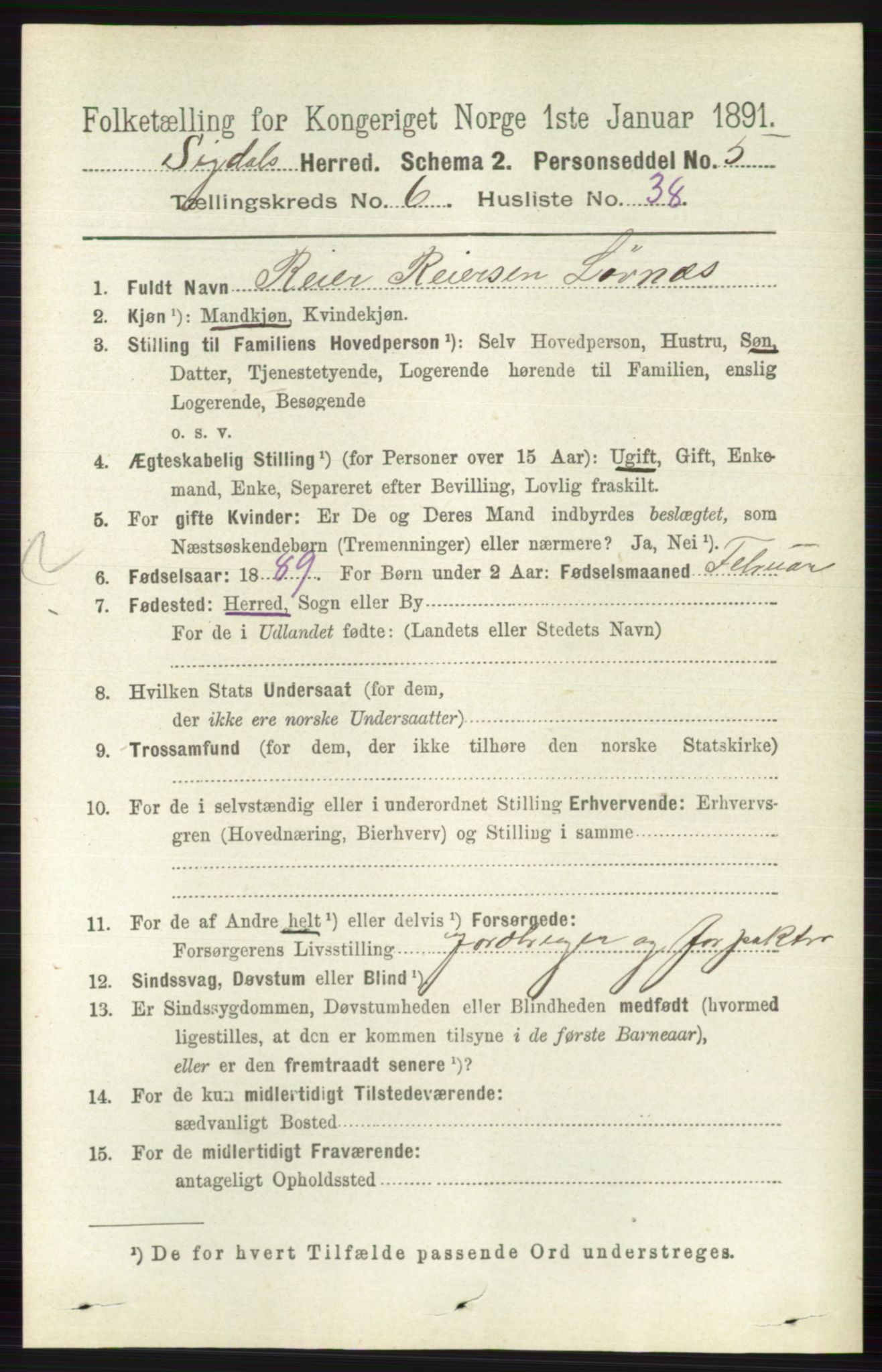 RA, Folketelling 1891 for 0621 Sigdal herred, 1891, s. 2631