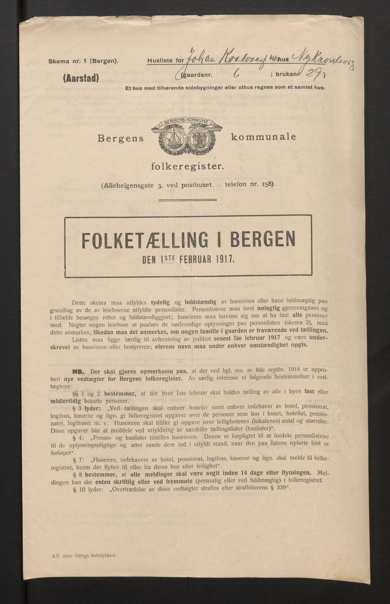 SAB, Kommunal folketelling 1917 for Bergen kjøpstad, 1917, s. 47900