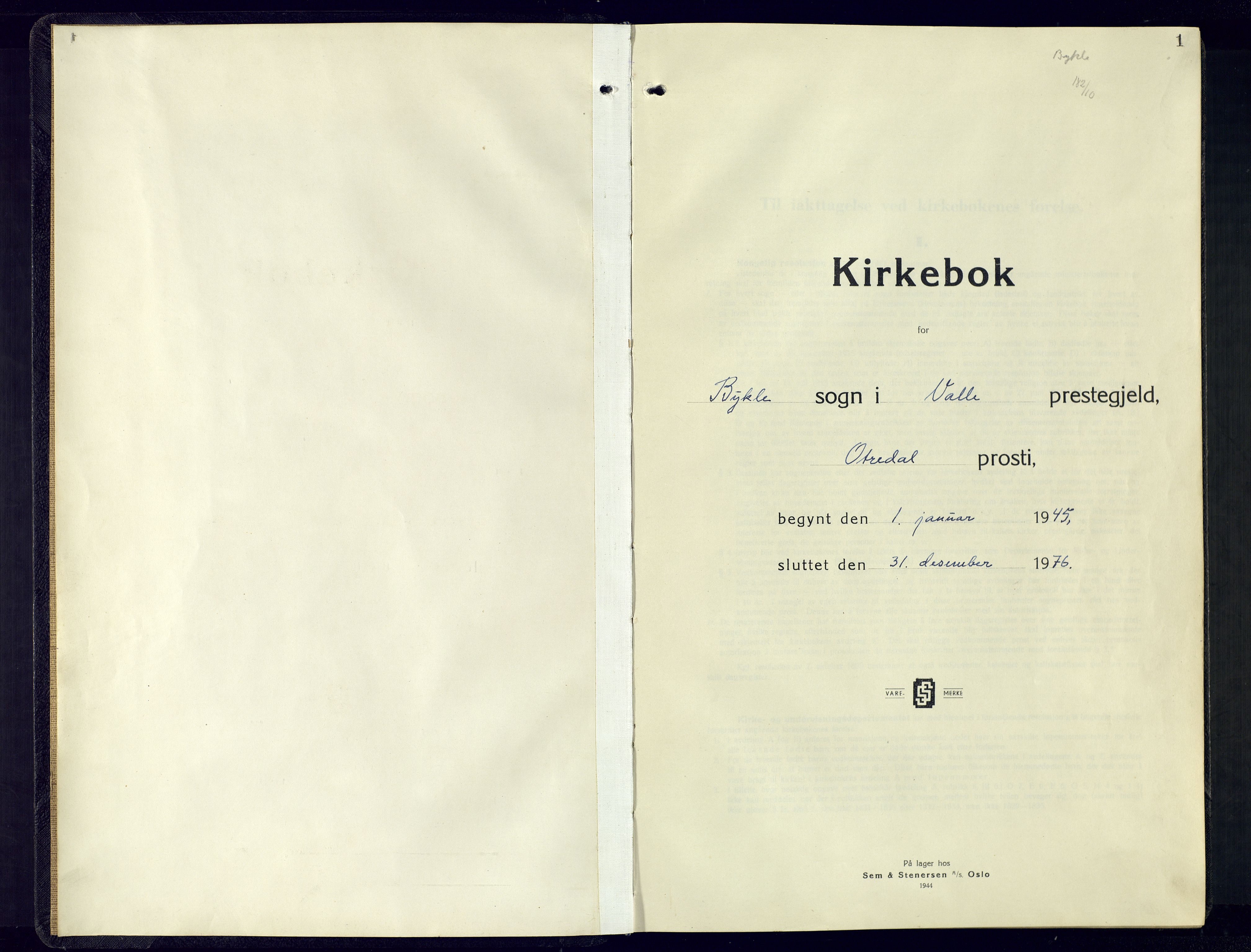 Valle sokneprestkontor, SAK/1111-0044/F/Fb/Fba/L0005: Klokkerbok nr. B-5, 1945-1977, s. 1