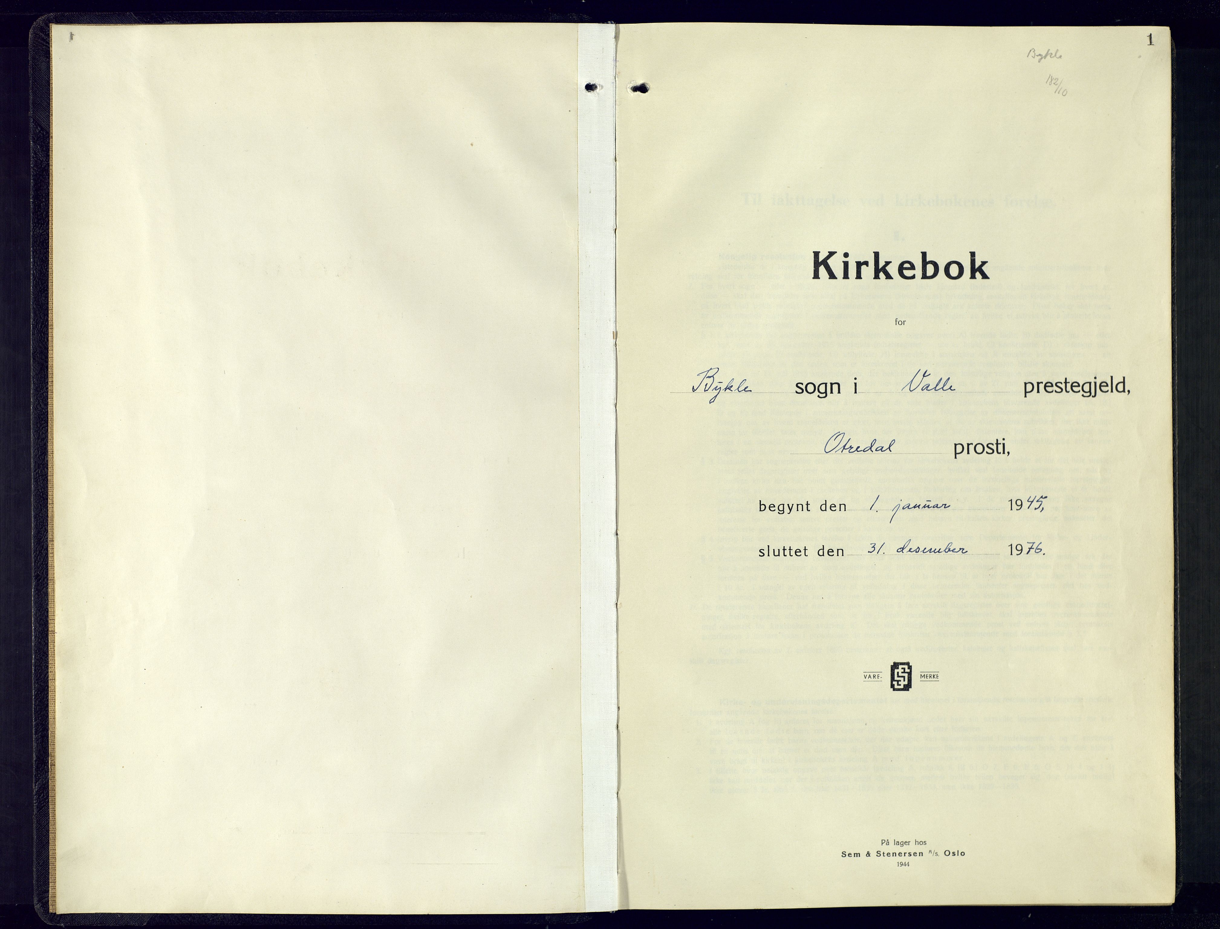 Valle sokneprestkontor, AV/SAK-1111-0044/F/Fb/Fba/L0005: Klokkerbok nr. B-5, 1945-1977, s. 1